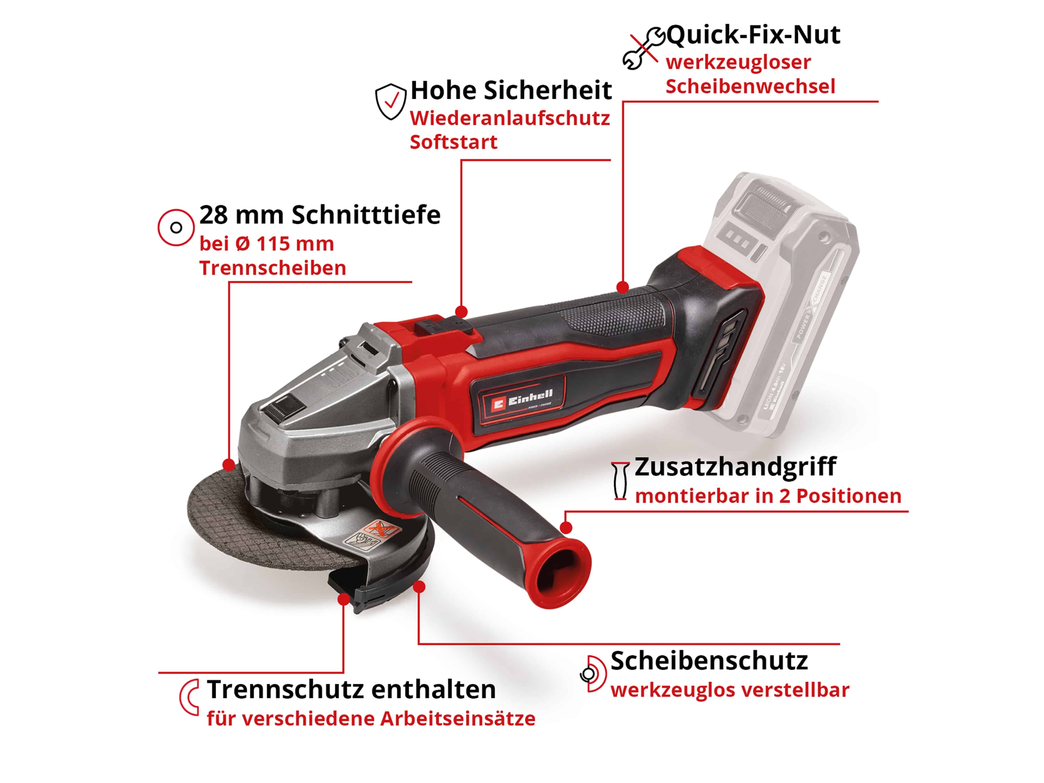 EINHELL Akku-Winkelschleifer TE-AG 18/ 115 Q Li-Solo EINHELL Akku-Winkelschleifer TE-AG 18/ 115 Q Li-Solo