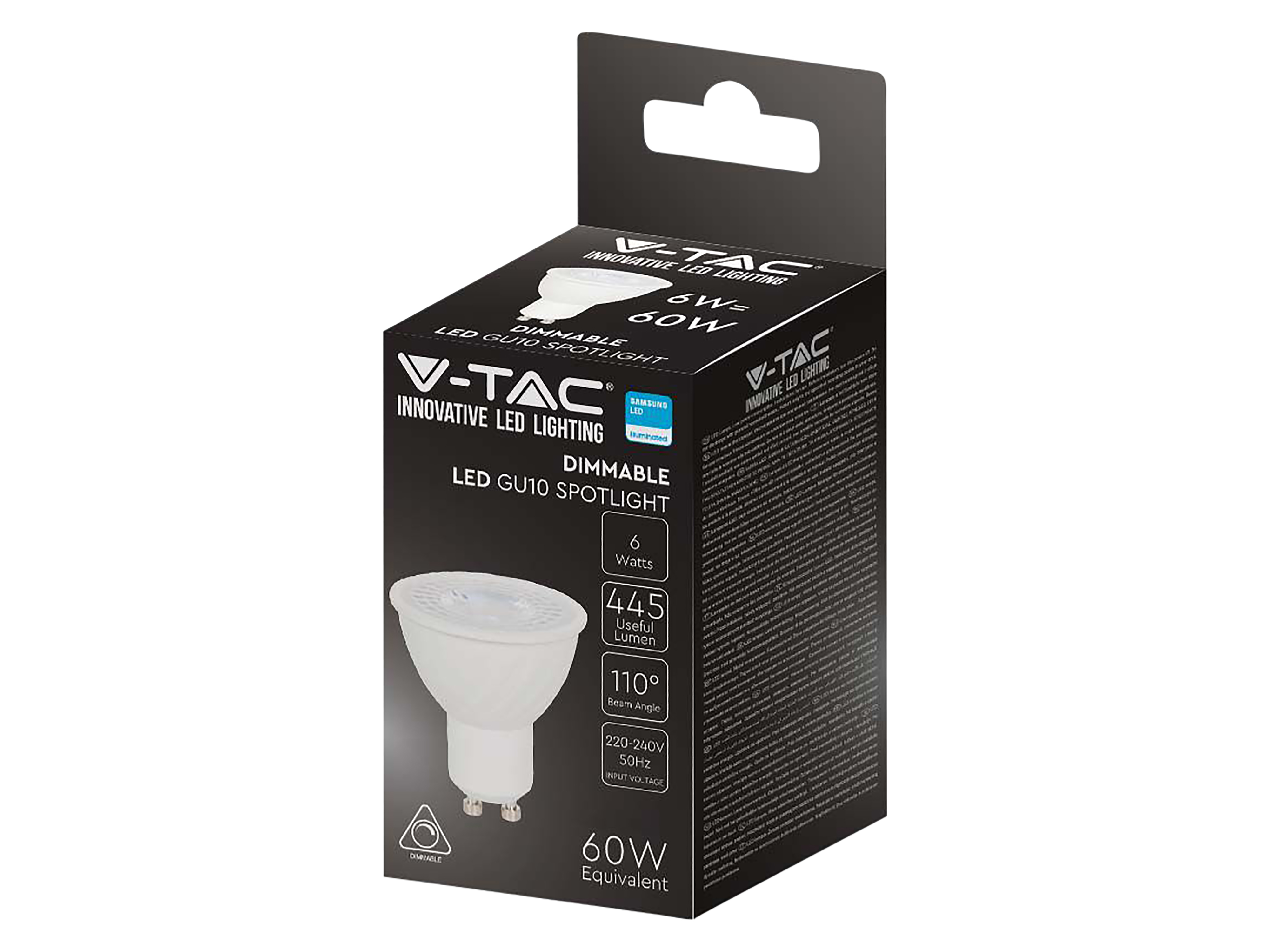 V-TAC LED-Lampe VT-21198, GU10, EEK: F, 6 W, 445 lm, 3000 K