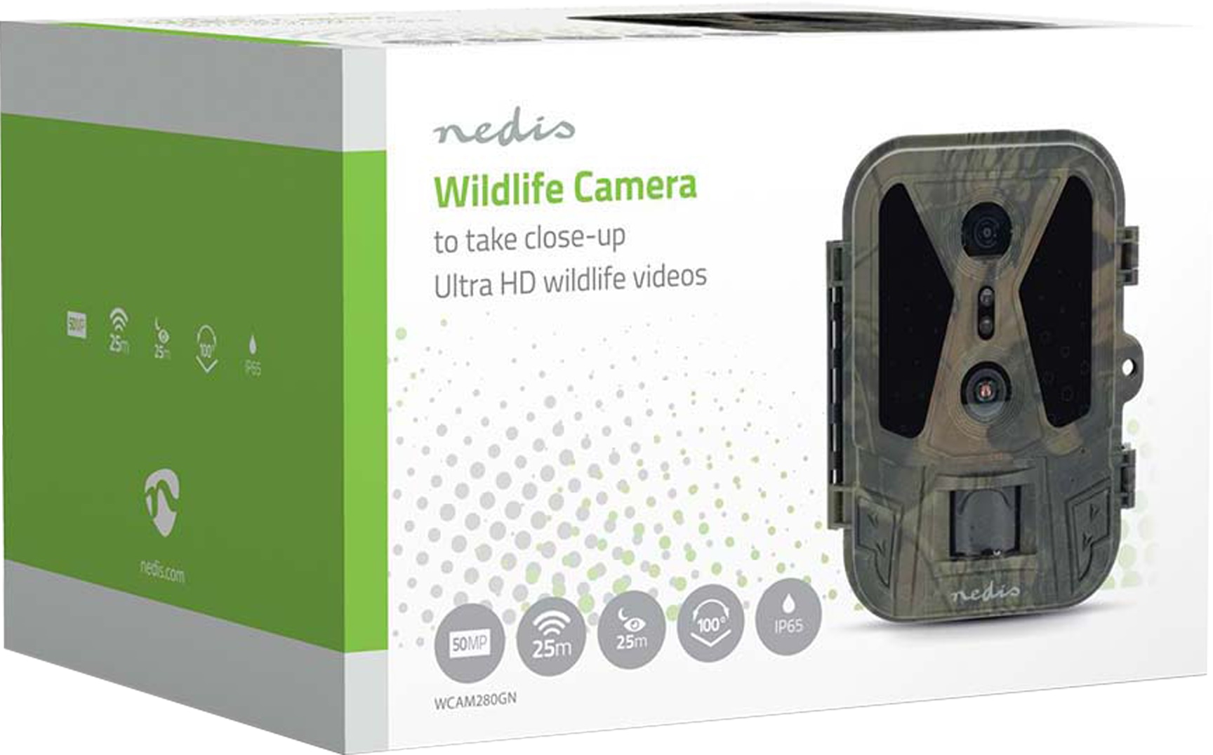 NEDIS Wildkamera WCAM280GN, 4K@10fps, 8 MPixel CMOS, IP65, Schwarz No-Glow IR, Nachtsicht, 25 m, 2,4" LCD