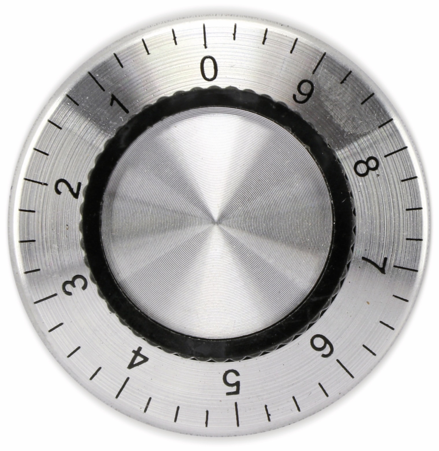 Aluminium-Drehknopf mit Skala 0...9, 38x15 mm, silber/schwarz