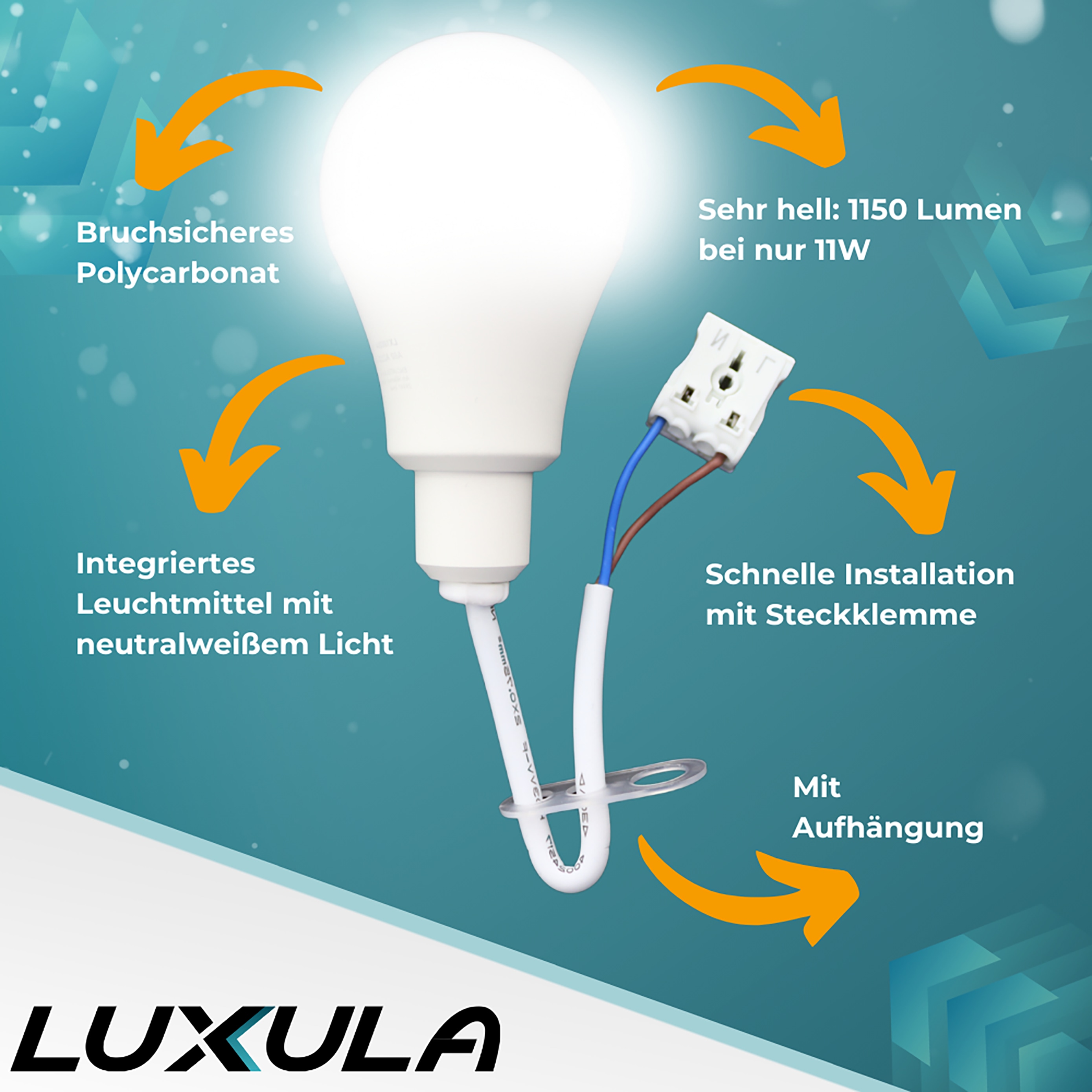 LUXULA LED Renovierungslampe LX100204, 11W, 1150lm, 4000K, mit Kabel und Klemme LUXULA LED Renovierungslampe LX100204, 11W, 1150lm, 4000K, mit Kabel und Klemme