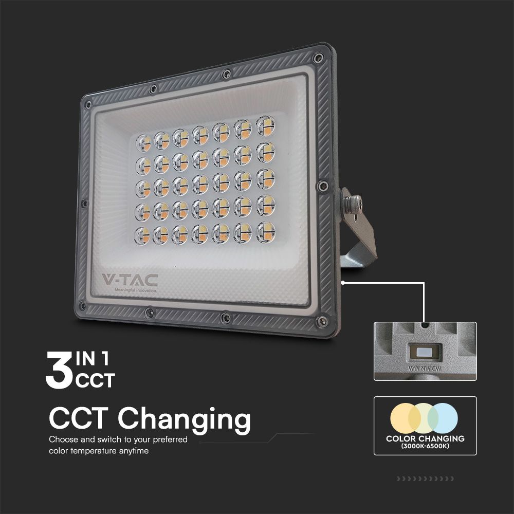 V-TAC LED-Fluter, VT-44030, EEK: F, 30 W, 2350lm, IP65, CCT, gr