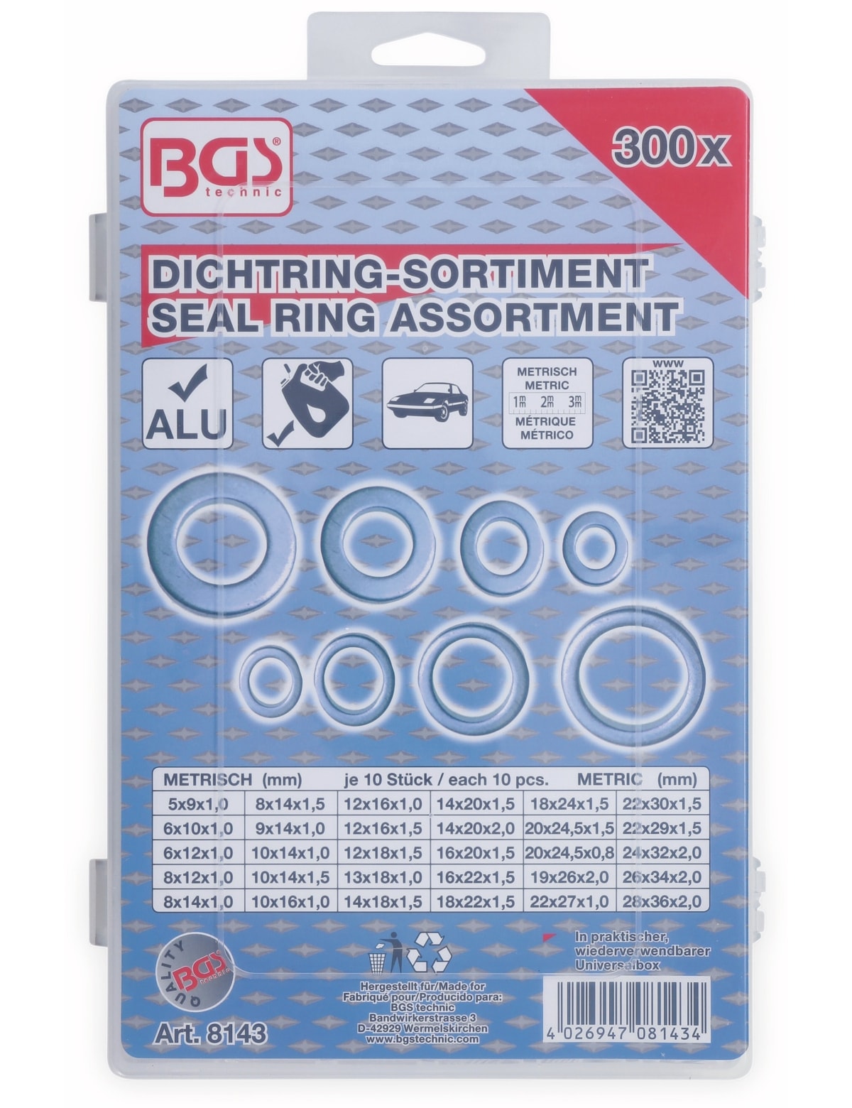 BGS TECHNIC Sort. Dichtring, 8143, Aluminium, 300-tlg BGS TECHNIC Sort. Dichtring, 8143, Aluminium, 300-tlg