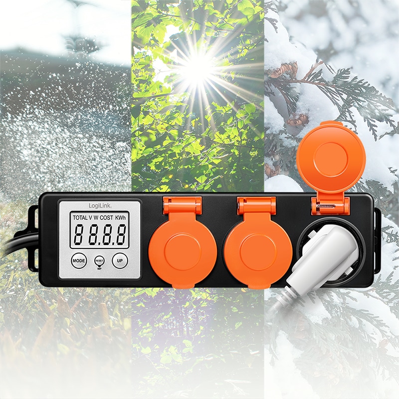 LOGILINK Außensteckdose EM0008, mit Energiekostenmesser, 2,0"-LCD, Schutzklappe, 3-Fach LOGILINK Außensteckdose mit Energiekostenmesser, 2,0"-LCD, Schutzklappe, 3-Fach