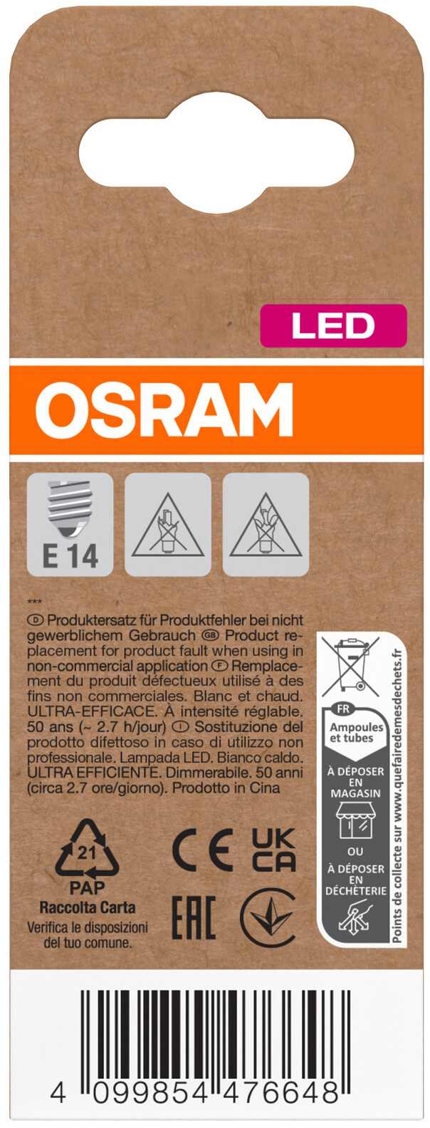 OSRAM LED-Lampe Classic, dimmbar, E27, 2,5 W, 2700 K, EEK: B, 470 lm, IP20, warmweiß