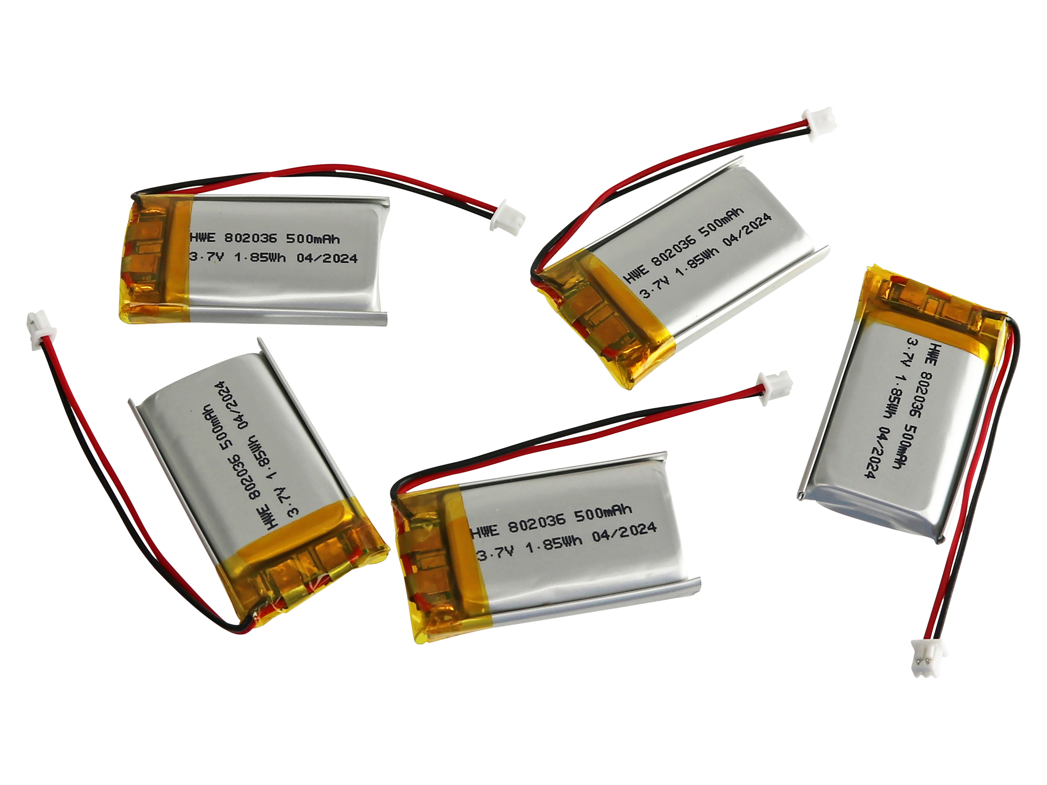 Lithium-Polymer-Akku SP802036P, 3,7 V/500 mAh, 5 Stück Lithium-Polymer-Akku SP802036P, 5 Stück