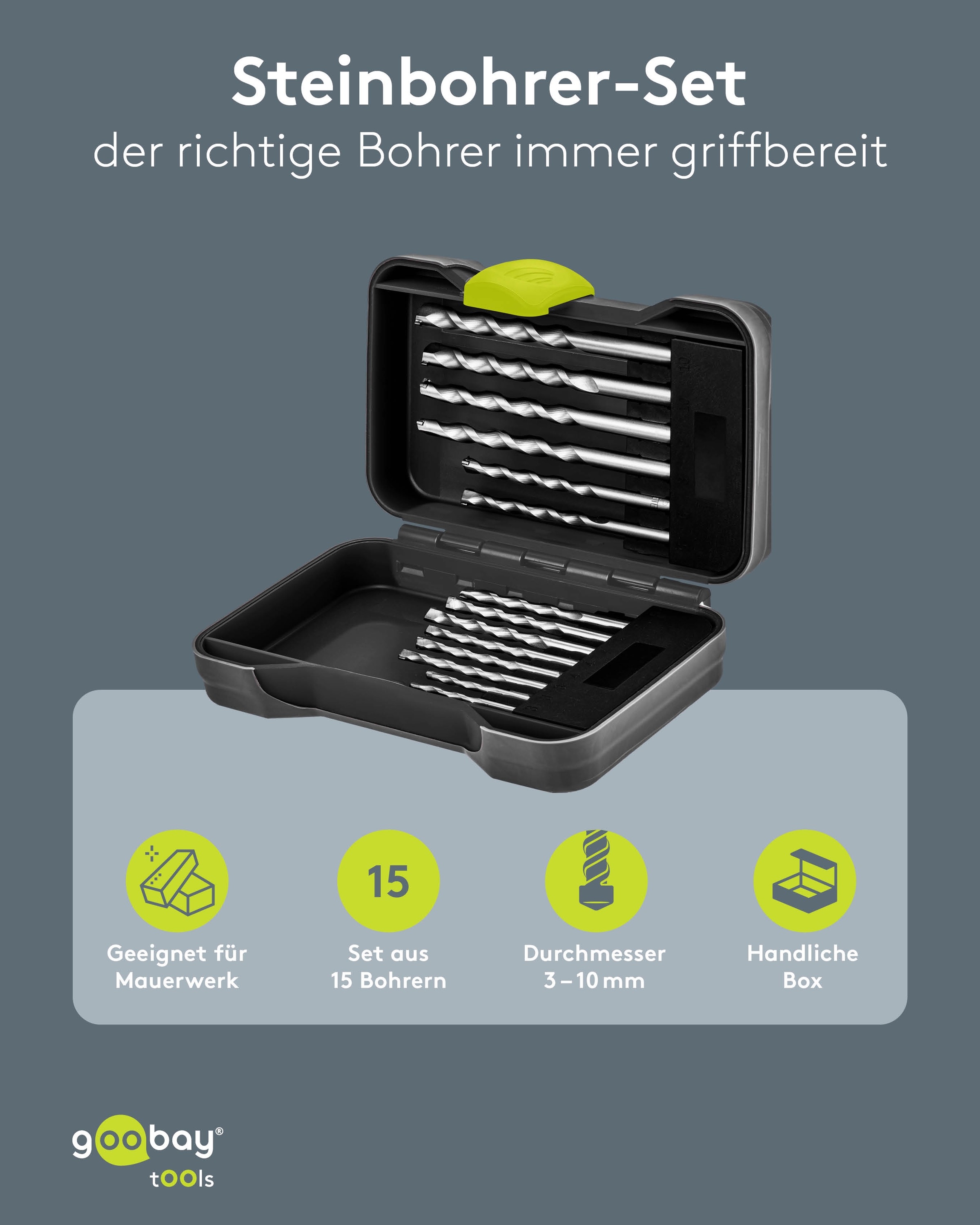 GOOBAY TOOLS Steinbohrer-Set, 77849, 3-10 mm, 15-teilig