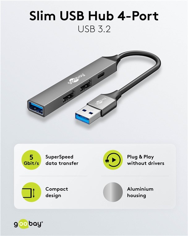 GOOBAY USB3.2 Hub 74458 Slim 4 Port USB-A auf USB-C/USB-A GOOBAY USB3.2 Hub 74458 Slim 4 Port USB-A auf USB-C/USB-A