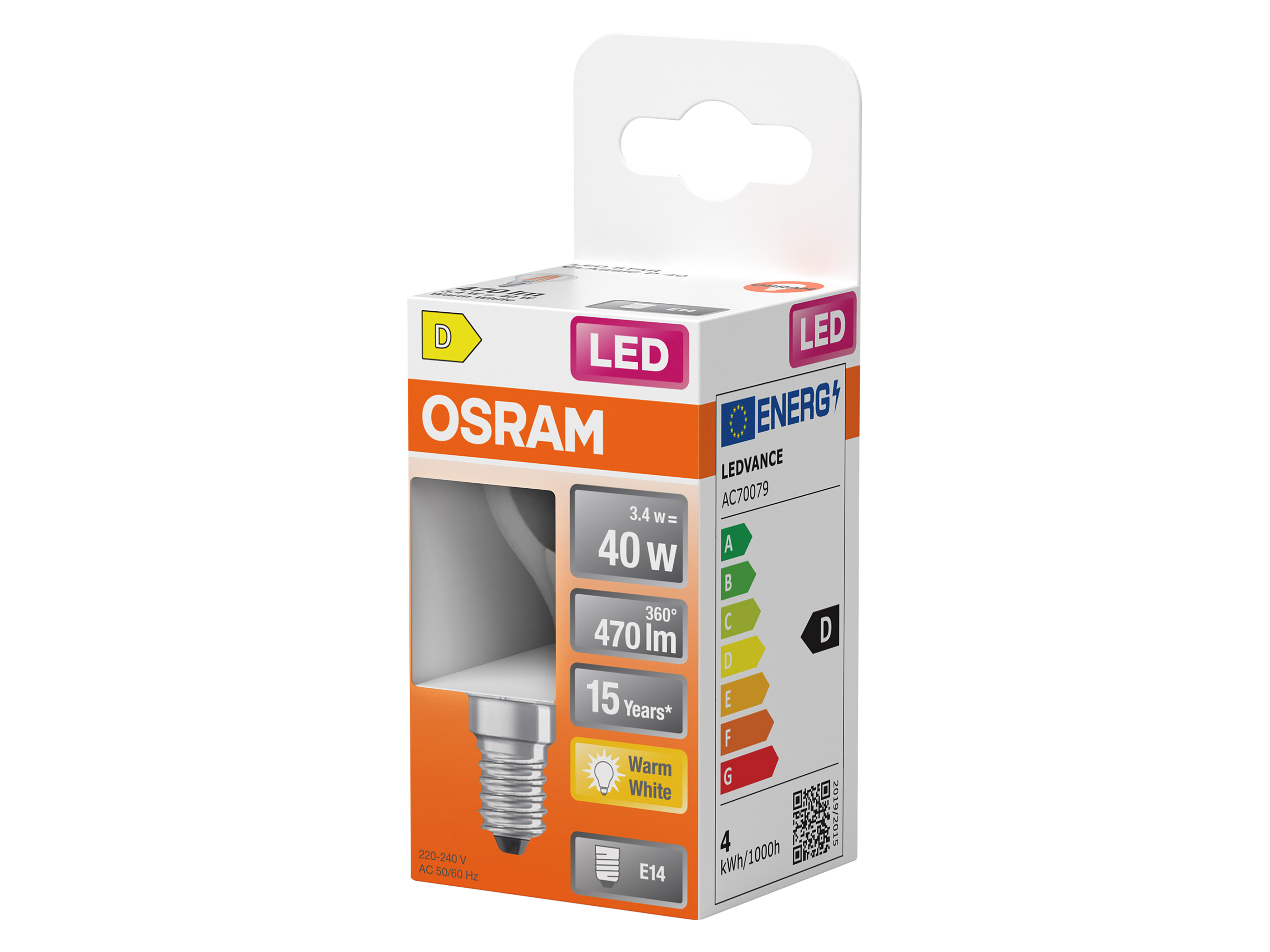 OSRAM LED-Lampe Retrofit, 3,4 W, E14, 2700K, EEK:D, 470 lm, IP20, warmweiß OSRAM LED-Lampe Retrofit, 3,4 W, E14, 2700 K, EEK: D, 470 lm, IP20, warmweiß