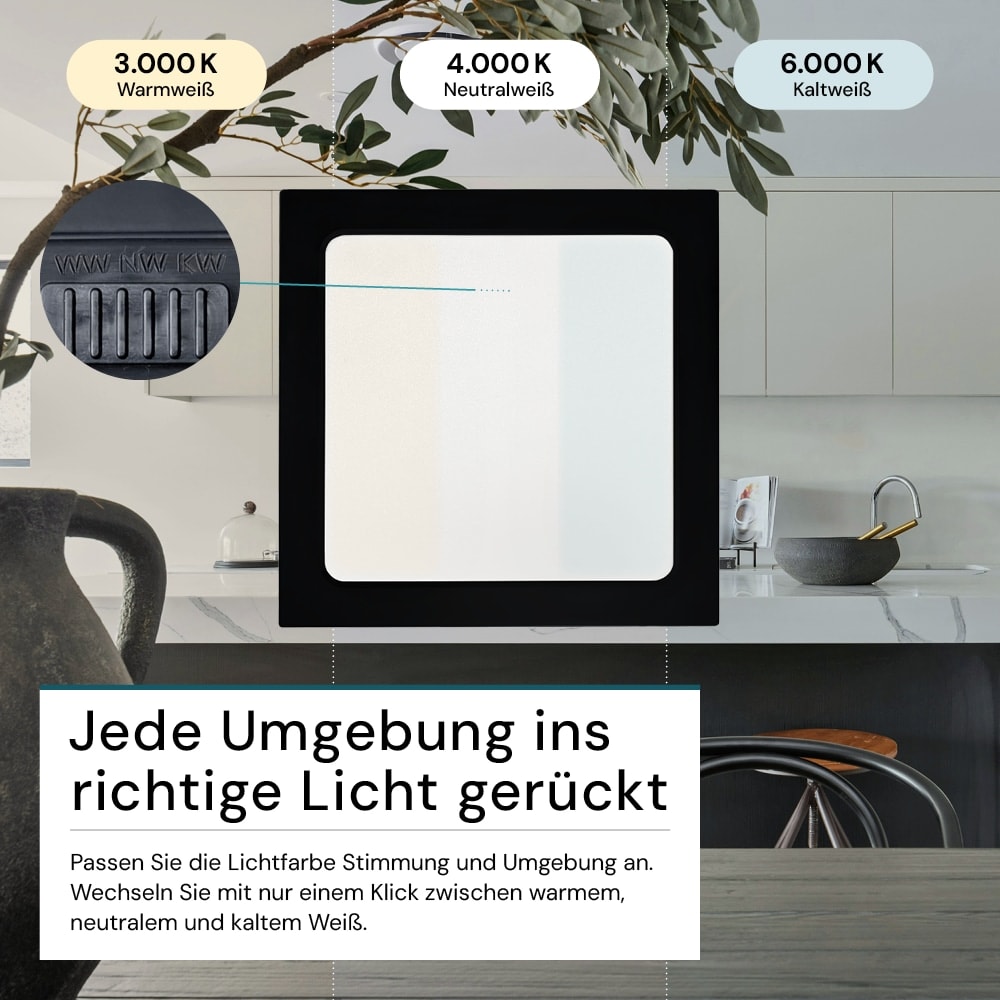 LUXULA LED-Deckenleuchte, 18W, EEK: F, 1800lm, CCT, IP44, quadrat, schwarz LUXULA LED-Deckenleuchte, 18W, EEK: F, 1800lm, CCT, IP44, quadrat, schwarz
