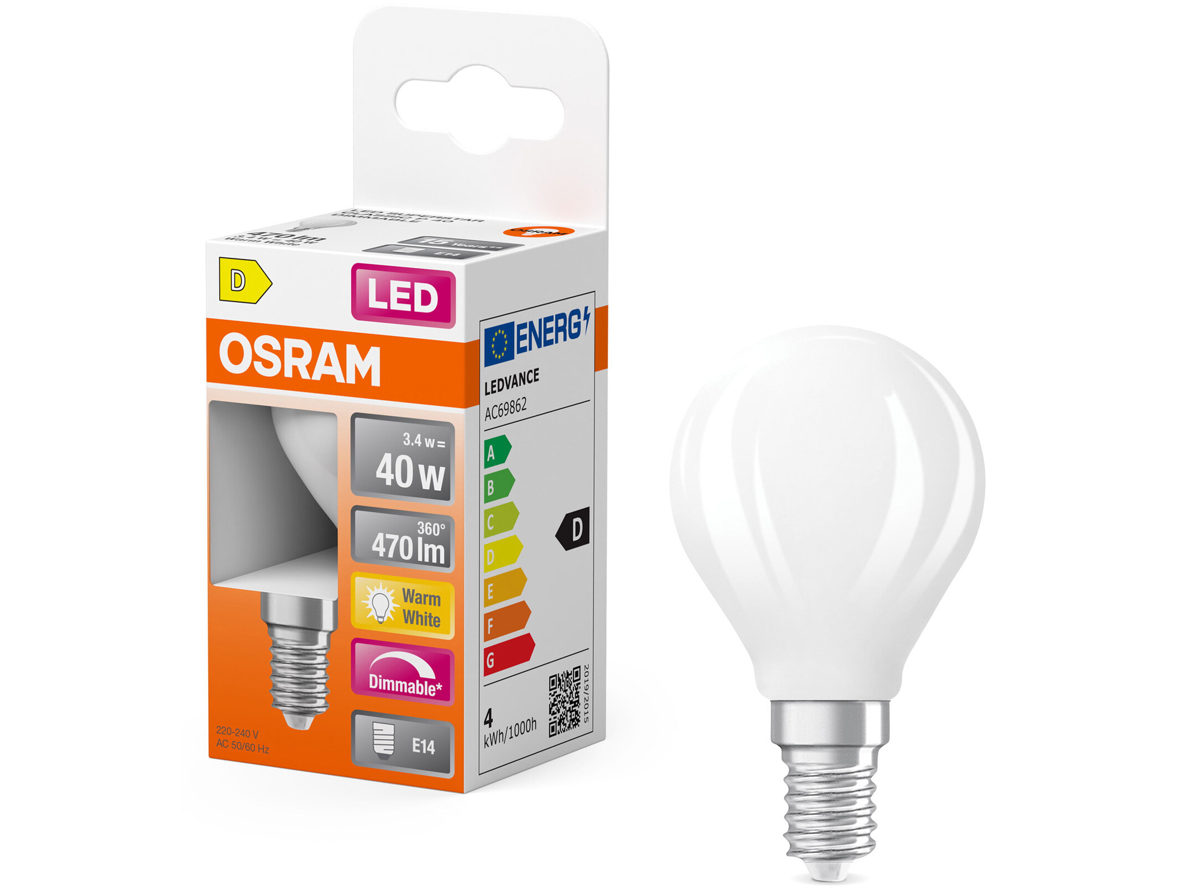 OSRAM LED-Lampe SUPERSTAR, dimmbar, E14, 3,4 W, 2700K, EEK: D, 470 lm, warmweiß OSRAM LED-Lampe SUPERSTAR, dimmbar, E14, 3,4 W, 2700 K, EEK: D, 470 lm, warmweiß