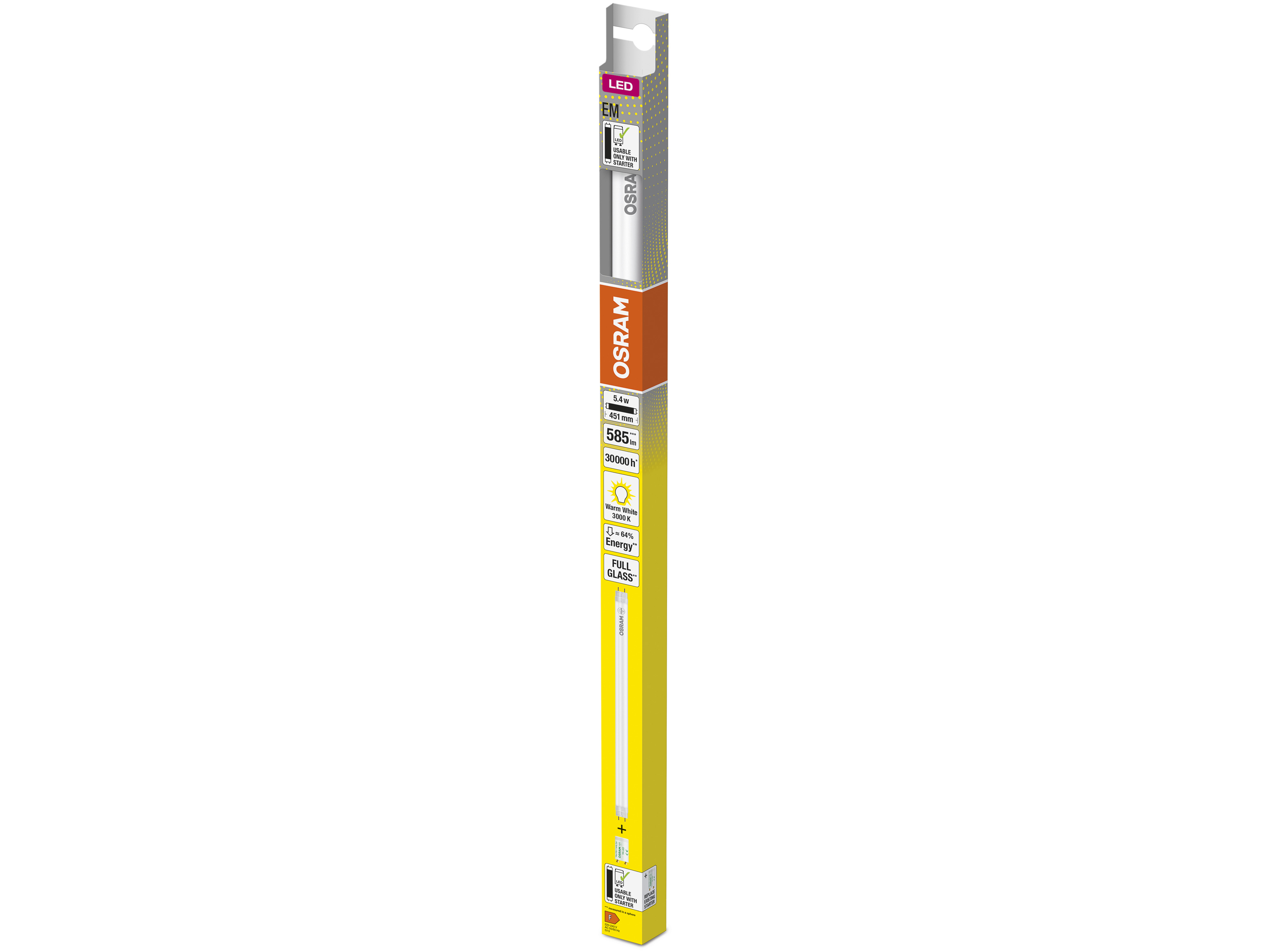 OSRAM LED-Röhre, T8, 438mm, G13, EEK: F, 5,4W, 585lm, 3000K OSRAM LED-Röhre, T8, 438mm, G13, EEK: F, 5,4W, 585lm, 3000K