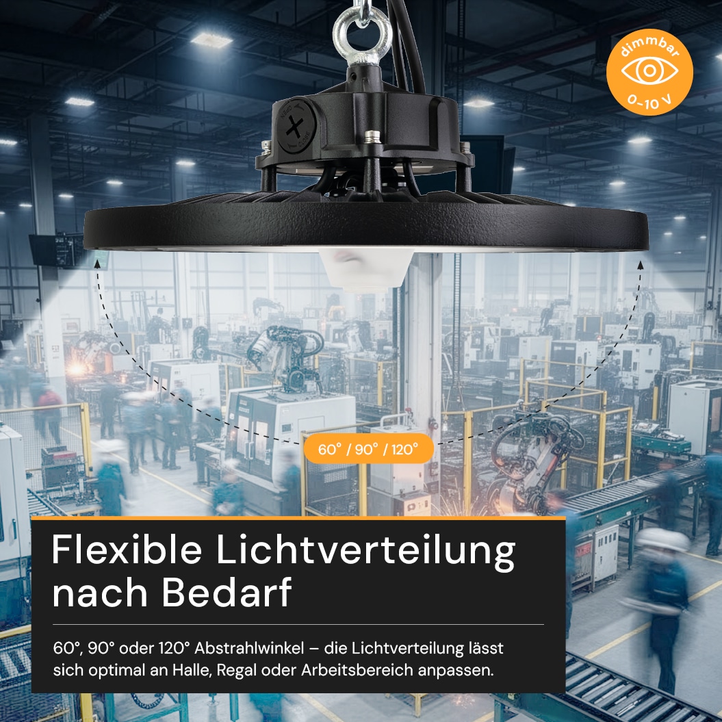 ENOVALITE LED-HighBay-Leuchte, UFO, 120...200 W, CCT, EEK: C, 19200...32000 lm, dimmbar, schwarz ENOVALITE LED-HighBay-Leuchte, UFO, 120...200 W, CCT, EEK: C, 19200...32000 lm, dimmbar, schwarz