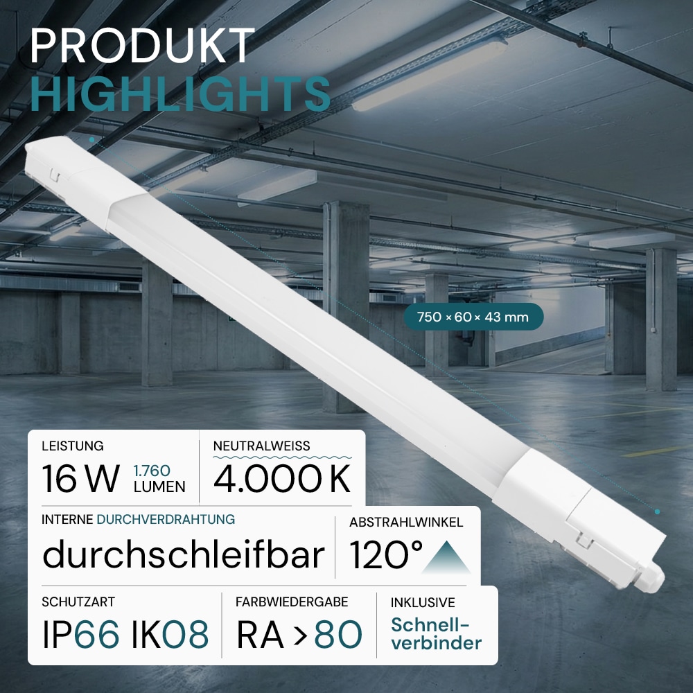 LUXULA LED-Feuchtraumleuchte, EEK: E, 16W, 1760lm, 4000K, 750mm LUXULA LED-Feuchtraumleuchte, EEK: E, 16W, 1760lm, 4000K, 750mm