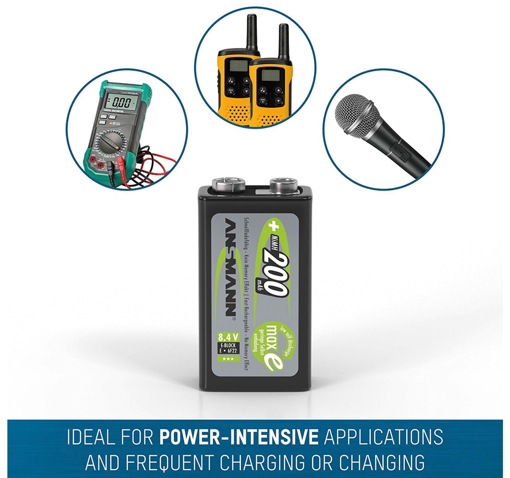 ANSMANN NiMH-9V-Block-Akku maxE, 200 mAh ANSMANN NiMH-9V-Block-Akku maxE, 200 mAh