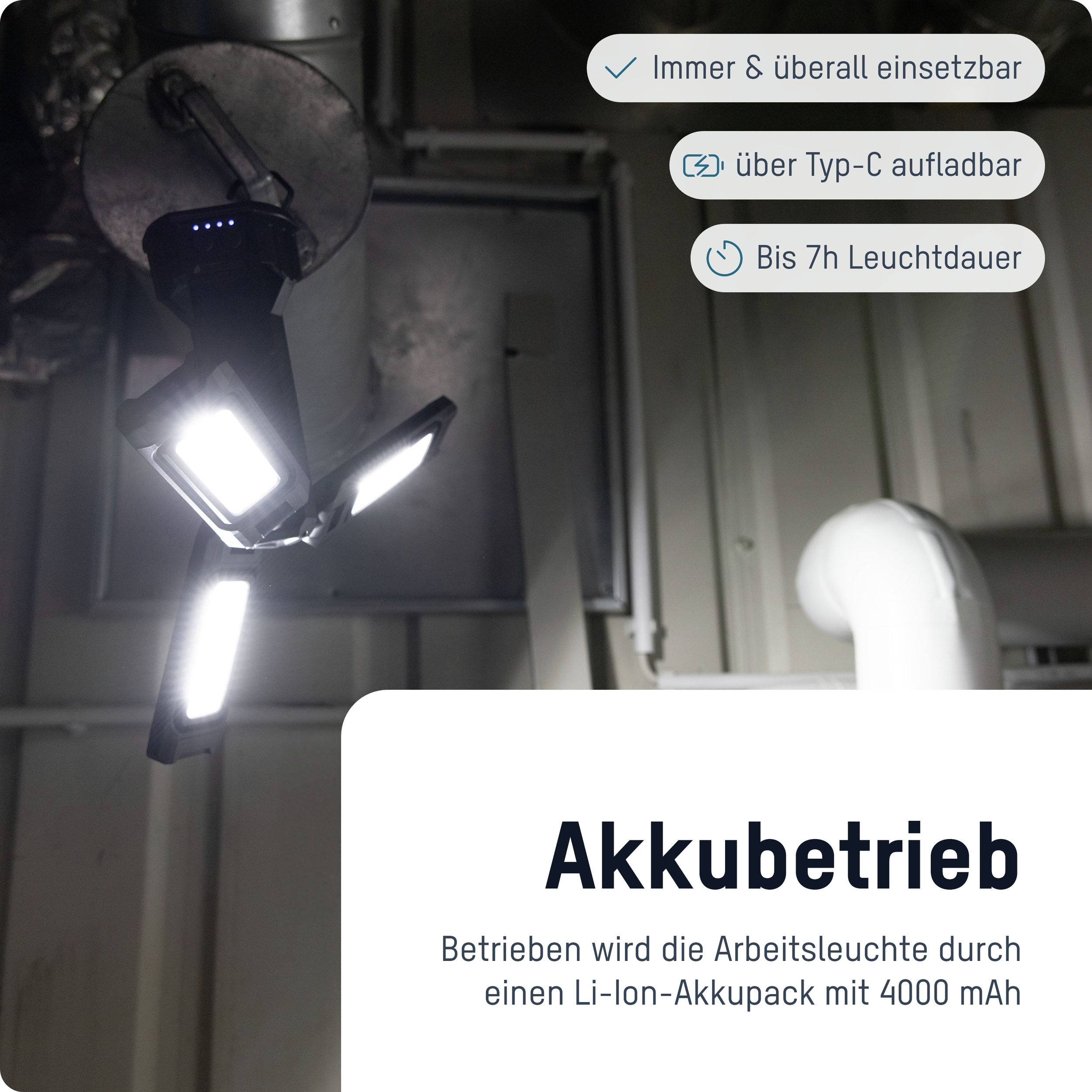 ANSMANN LED-Arbeitsleuchte Triohead, 7000 R, Akkubetrieb, mit Stativ ANSMANN LED-Arbeitsleuchte Triohead, 7000 R, Akkubetrieb, mit Stativ