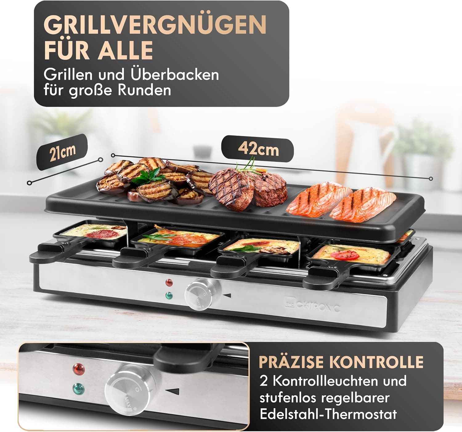 CLATRONIC Raclette RG 3757, 1400 W, 8 Personen, schwarz CLATRONIC Raclette RG 3757, 1400 W, 8 Personen, schwarz