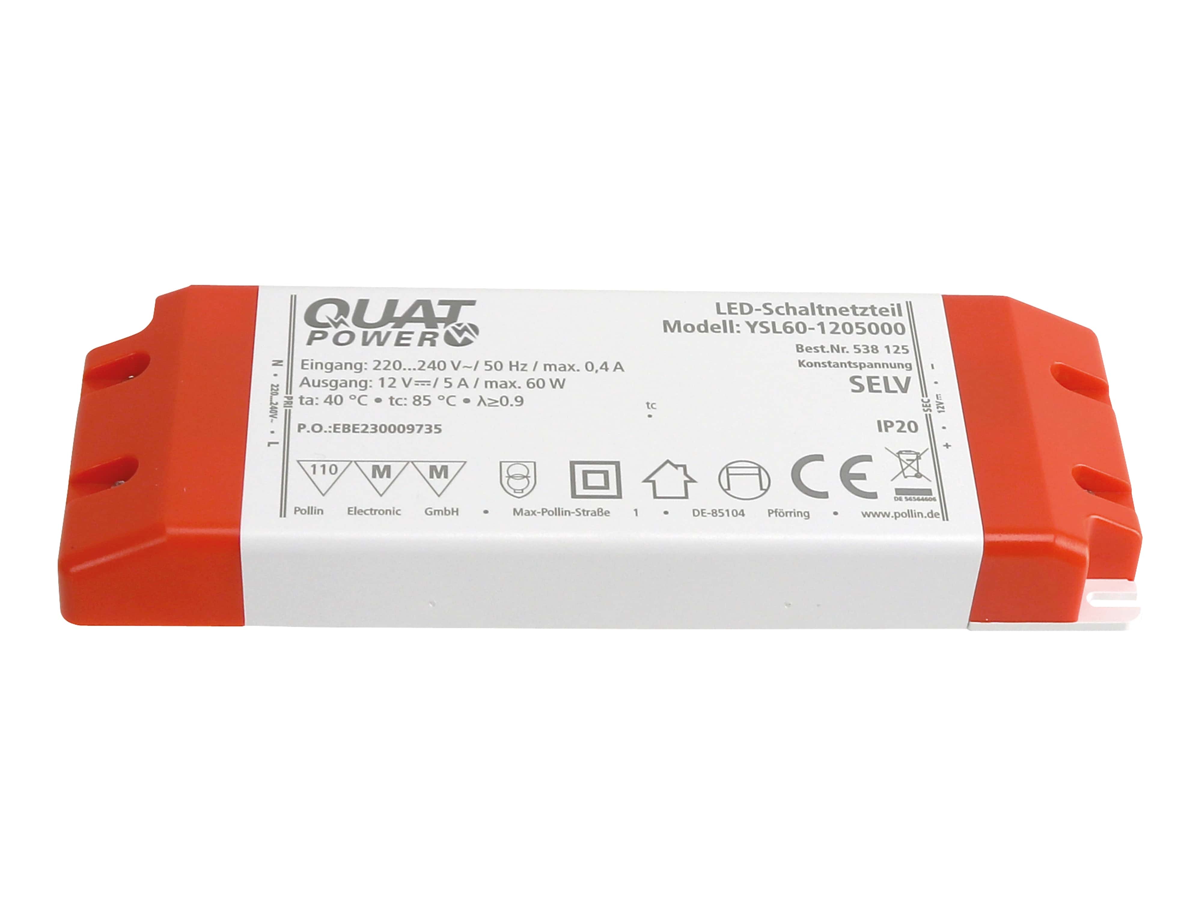 QUATPOWER LED-Schaltnetzteil YSL60-1205000, 12 V-, 60 W QUATPOWER LED-Schaltnetzteil YSL60-1205000, 12 V-, 60 W