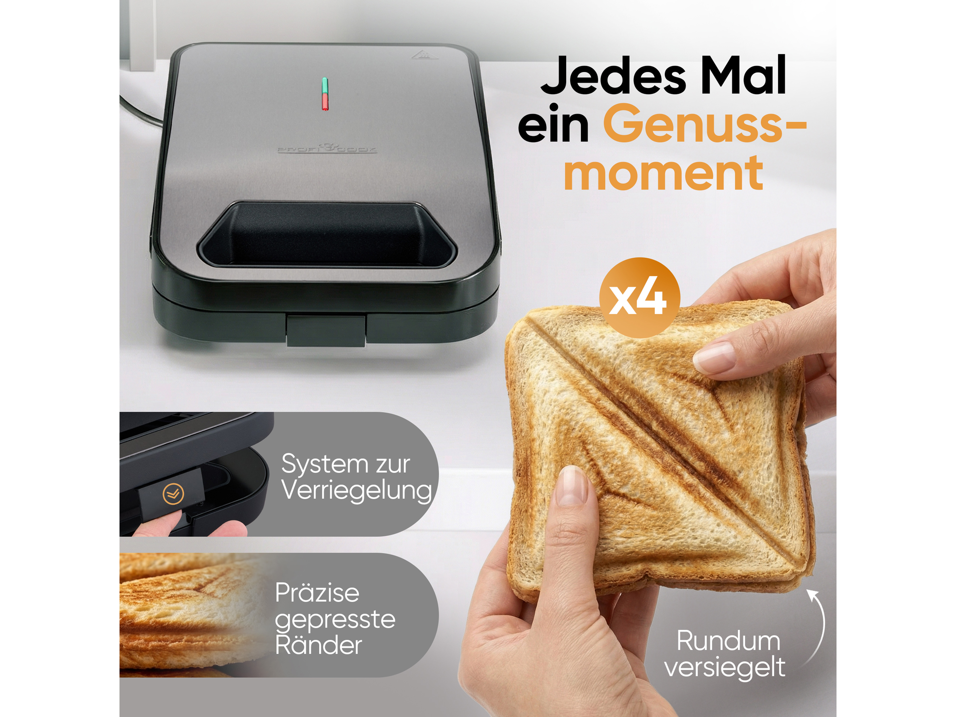 PROFICOOK Sandwichmaker PC-ST 1329, 4 Sandwiches, antihaftbeschichtet, 1600W PROFICOOK Sandwichmaker PC-ST 1329, 4 Sandwiches, antihaftbeschichtet, 1600W
