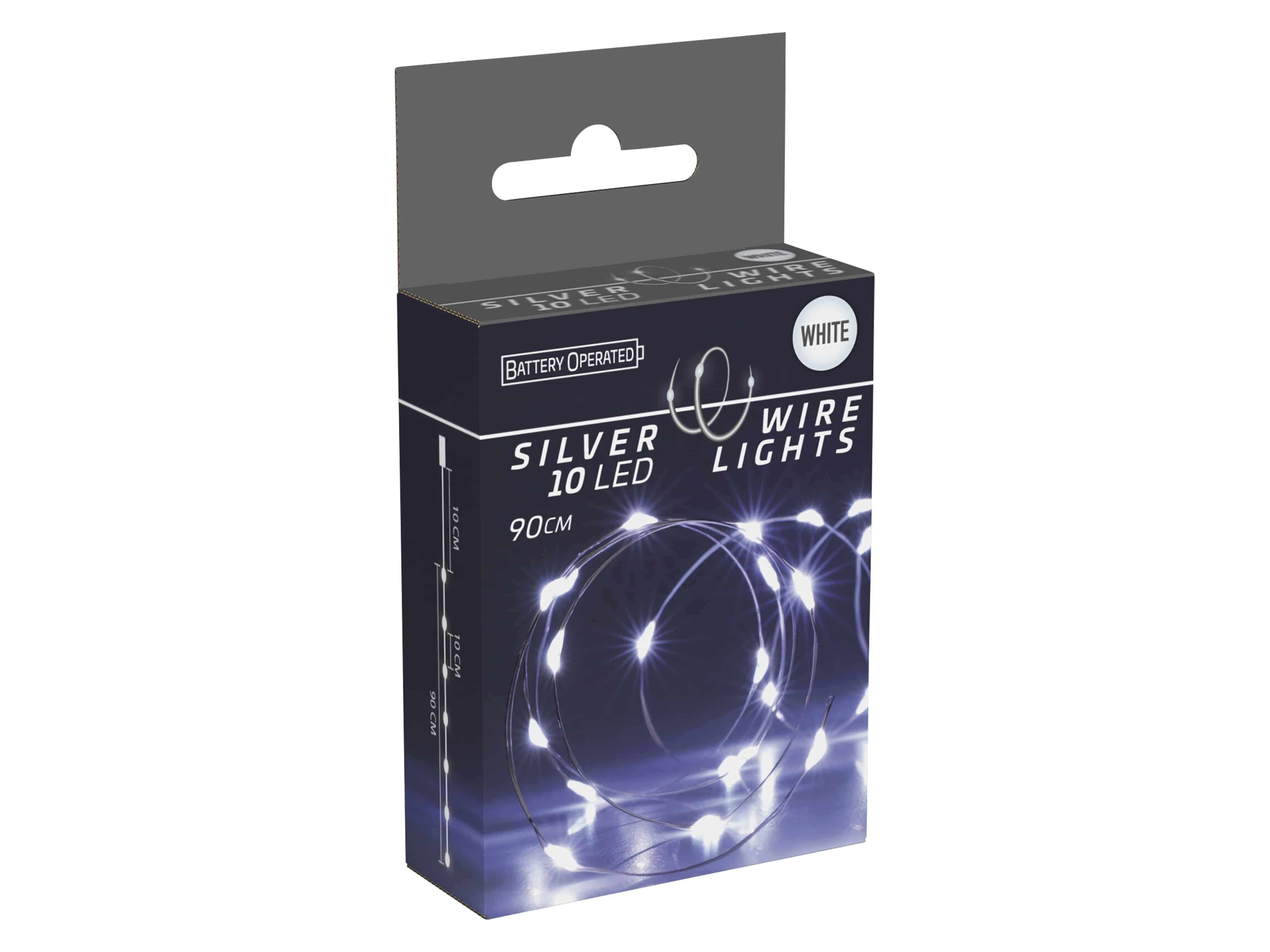 LED-Lichterkette, Silberdraht, 10 LEDs, kaltweiß, Batteriebetrieb, inkl. Batterien LED-Lichterkette, Silberdraht, 10 LEDs, kaltweiß, Batteriebetrieb