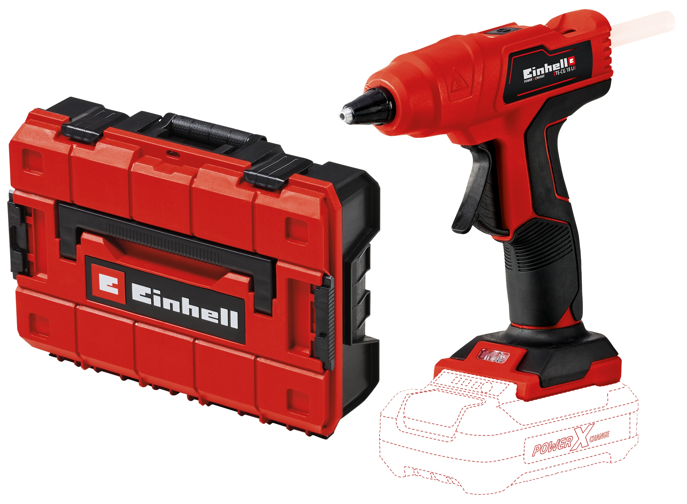 EINHELL Akku-Heißklebepistole TE-CG 18 Li Solo + Systemkoffer E-Case S-F EINHELL Akku-Heißklebepistole TE-CG 18 Li Solo + E-Box Koffer S-F