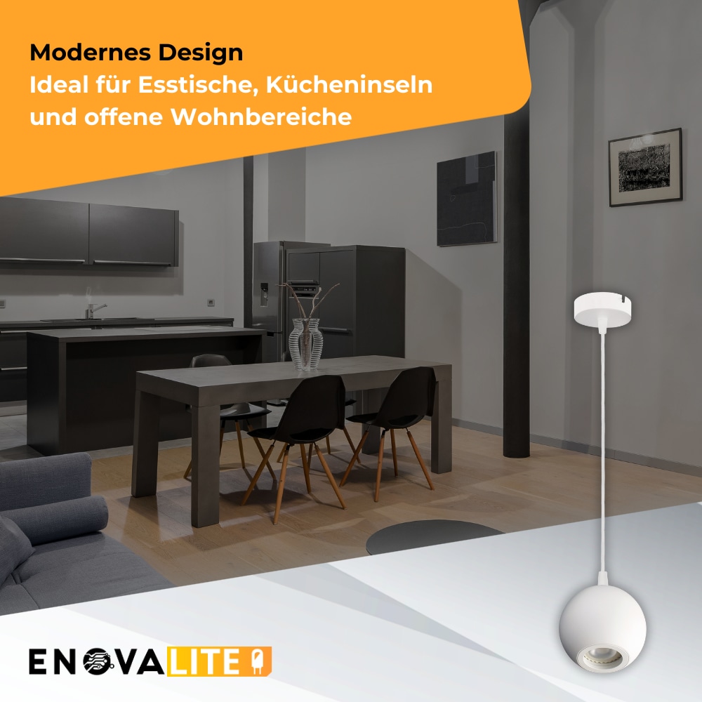 ENOVALITE LED-Pendellampe GLOBE, GU10-Fassung, IP20, Ø10cm, 1flammig, weiß ENOVALITE LED-Pendellampe GLOBE, GU10-Fassung, IP20, Ø10cm, 1flammig, weiß