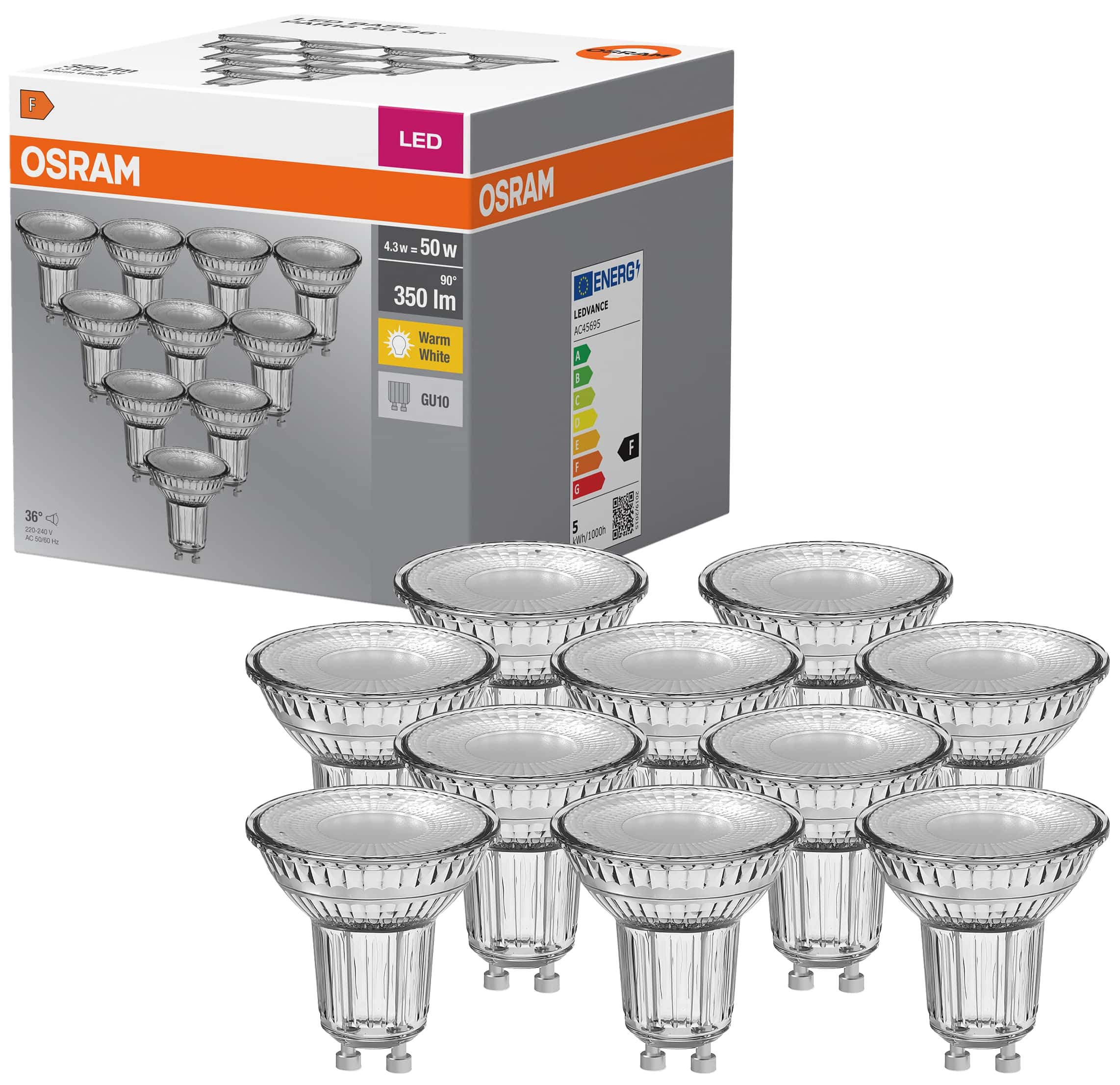 OSRAM LED-Lampe BASE CLASSIC, PAR51, GU10, EEK: F, 4,3 W, 350 lm, 2700 K, 10 Stück OSRAM LED-Lampe BASE CLASSIC, PAR51, GU10, EEK: F, 4,3 W, 350 lm, 2700 K, 10 Stück