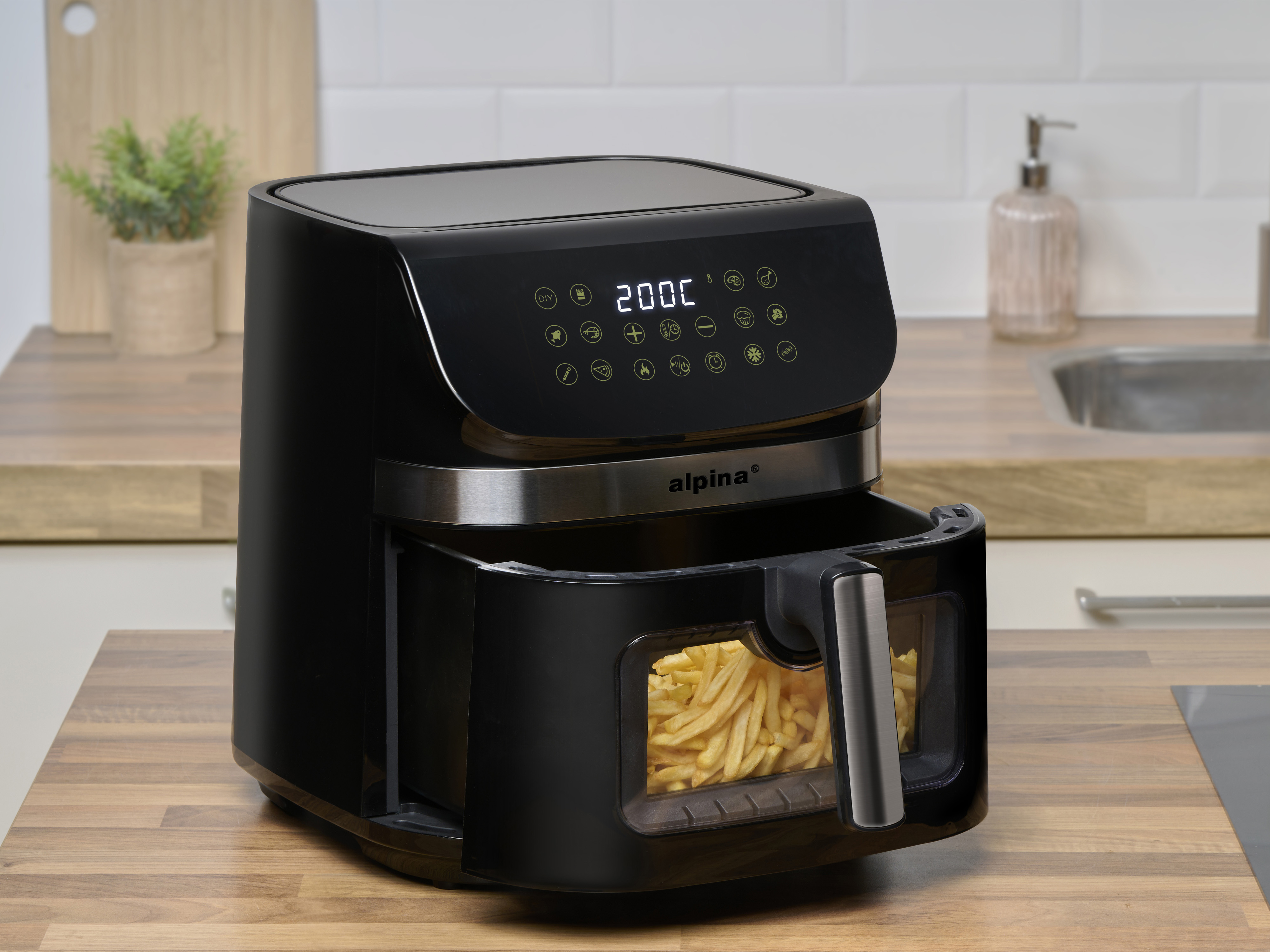 ALPINA Heißluftfritteuse XXL, 9L, 1800W, Timer, 80...200°C, Digitalanzeige ALPINA Heißluftfritteuse XXL, 9L, 1800W, Timer, 80...200°C, Digitalanzeige