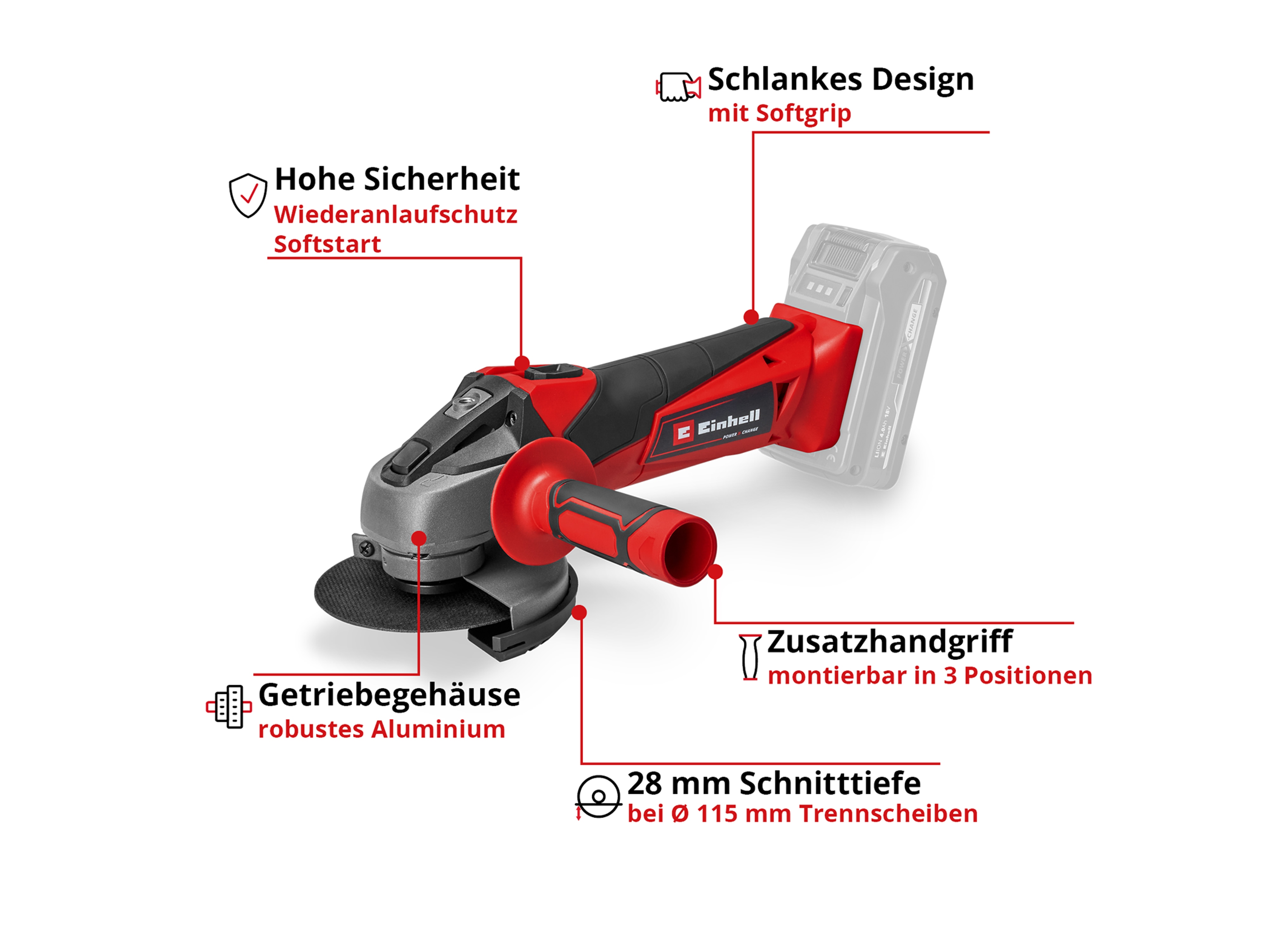 EINHELL Akku-Winkelschleifer TC-AG 18/115 Li Solo EINHELL Akku-Winkelschleifer TC-AG 18/115 Li Solo