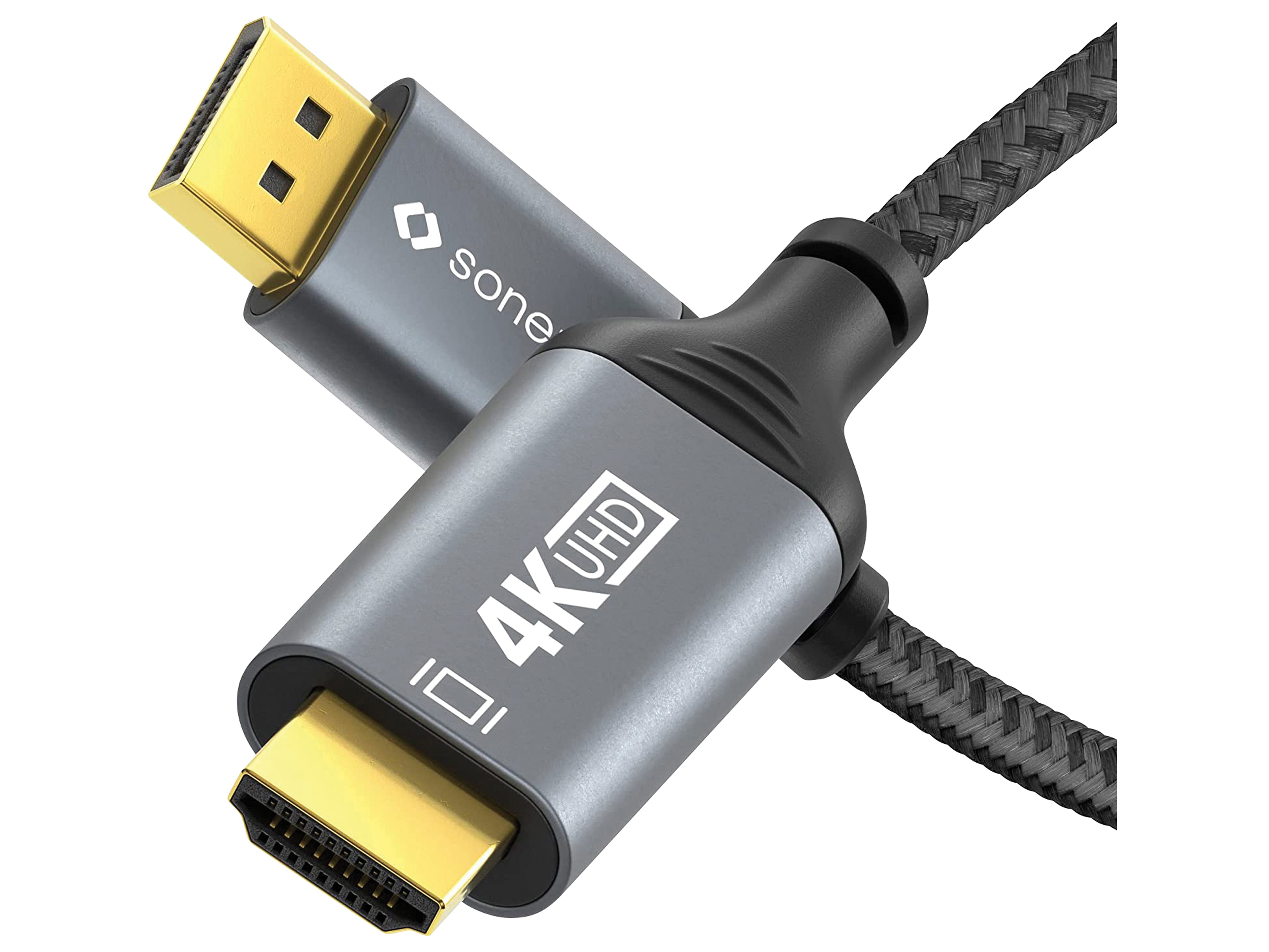 SONERO DisplayPort-Kabel, DP/HDMI, Stecker/Stecker, 4K60, grau/schwarz, 1 m SONERO DisplayPort-Kabel, DP/HDMI, Stecker/Stecker, 4K60, grau/schwarz, 1 m