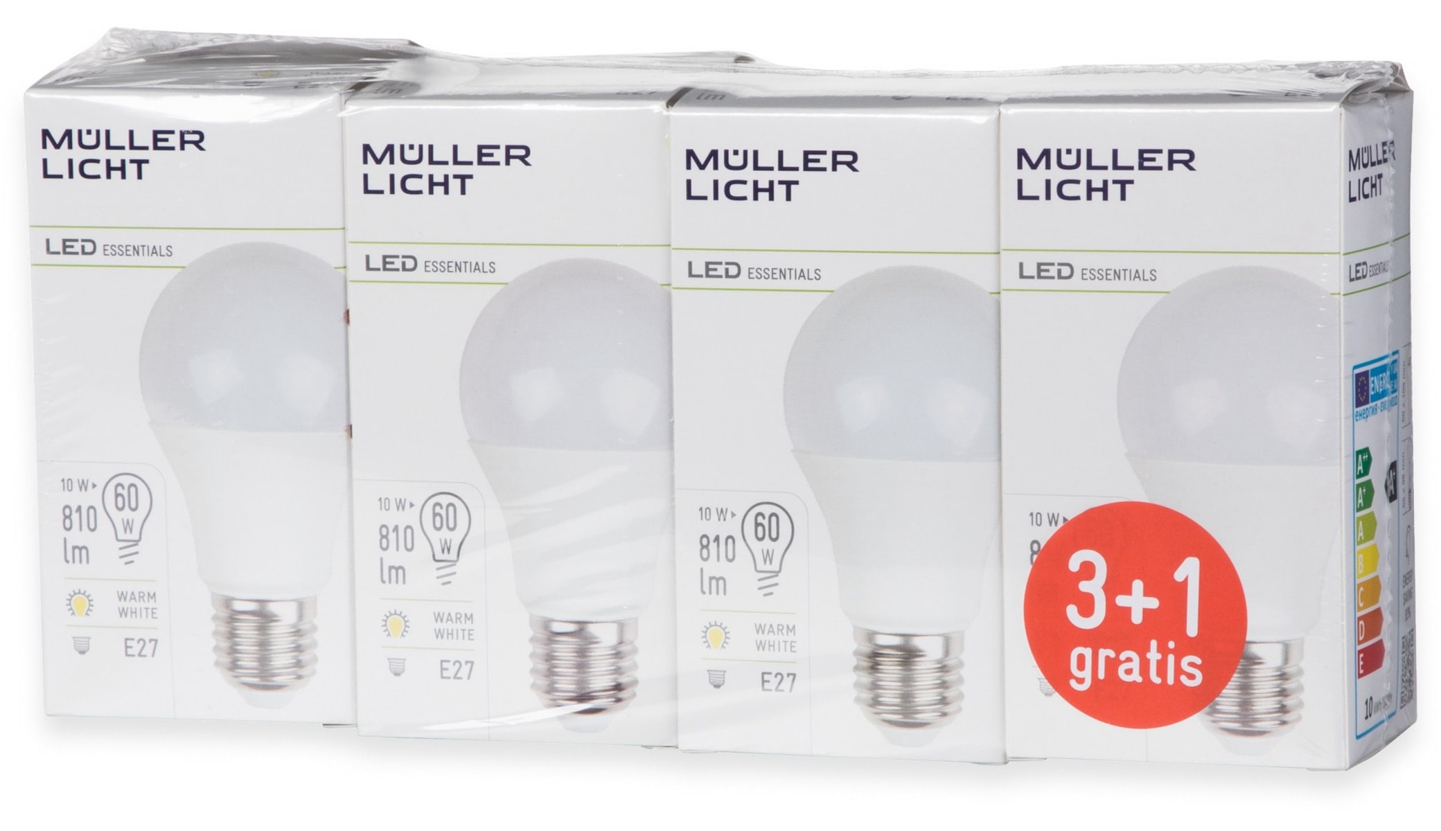 MÜLLER-LICHT LED-Lampe Birnenform, 400255, E27, EEK: F, 8.5W, 806 lm, 2700 K, matt, 4 Stück MÜLLER-LICHT LED-Lampe Birnenform, 400255, E27, EEK: F, 8.5W, 806 lm, 2700 K, matt, 4 Stück