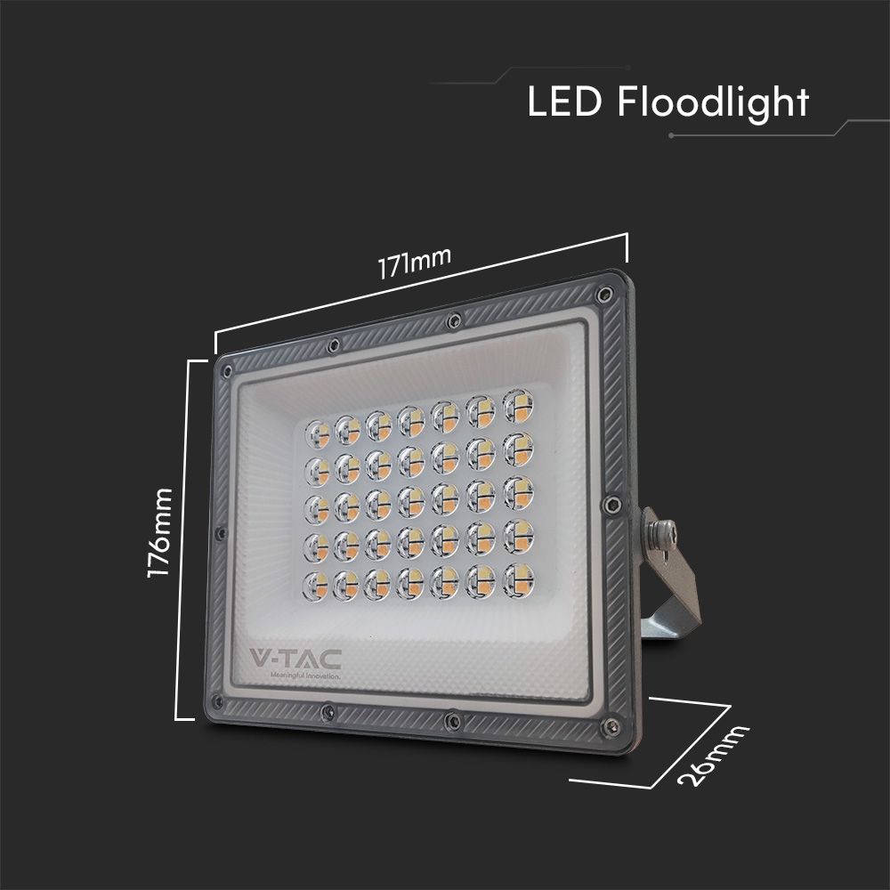 V-TAC LED-Fluter, VT-44030, EEK: F, 30 W, 2350lm, IP65, CCT, gr V-TAC LED-Fluter, VT-44030, EEK: F, 30 W, 2350lm, IP65, CCT, gr