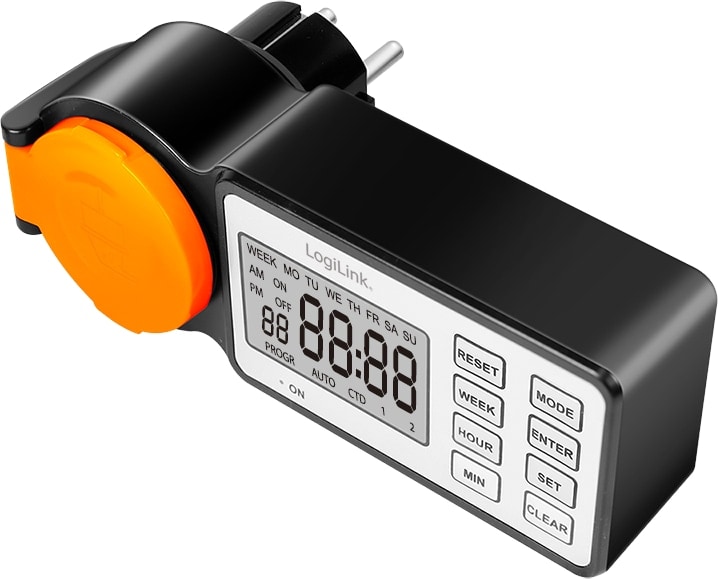 LOGILINK Outdoor-Zeitschaltuhr ET0016, 2,2"-LCD-Display, CEE 7/3, IP44, 3600 W, schwarz/orange LOGILINK Outdoor-Zeitschaltuhr mit 2,2"-LCD-Display, CEE 7/3, IP44, 3600 W, schwarz/orange