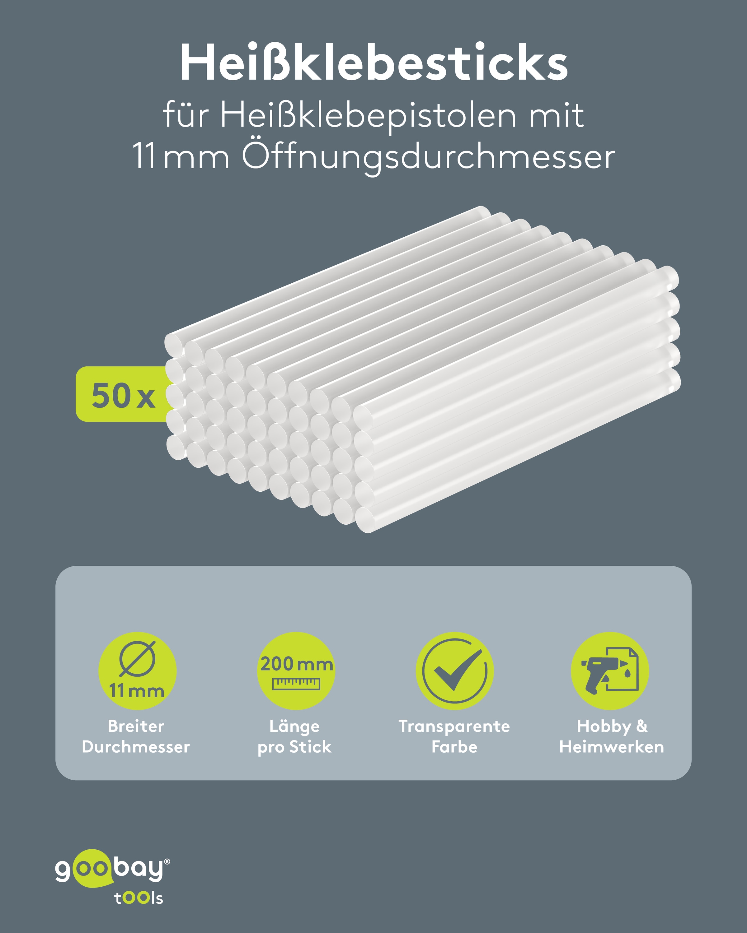 GOOBAY TOOLS Heißklebesticks, 77853, 11 mm, 50 Stück GOOBAY TOOLS Heißklebesticks, 77853, 11 mm, 50 Stück