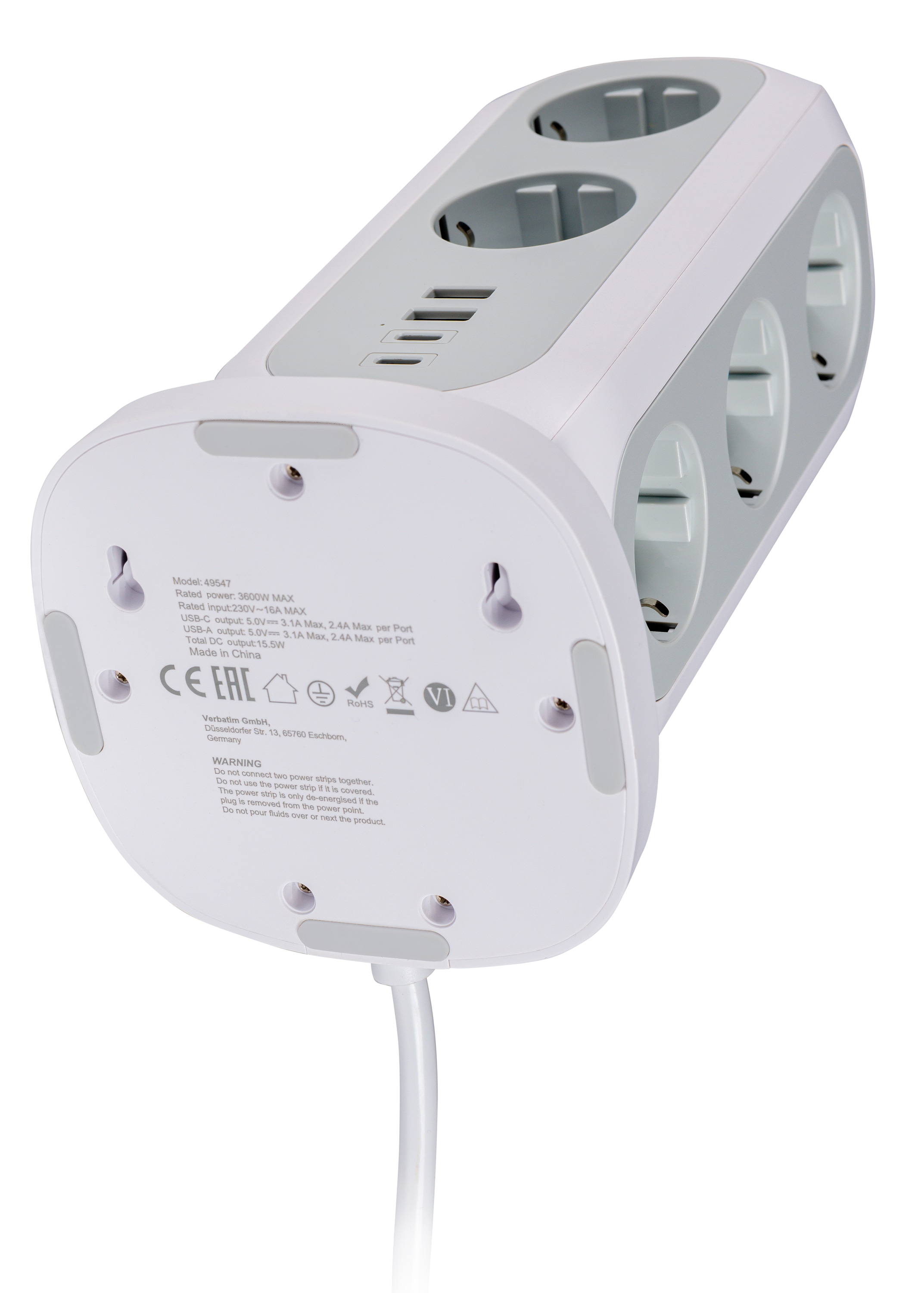 VERBATIM Steckdosenverteiler EUPT-01, Tower, 11-fach, 2x USB-A, 2x USB-C VERBATIM Steckdosenverteiler EUPT-01, Tower, 11-fach, 2x USB-A, 2x USB-C