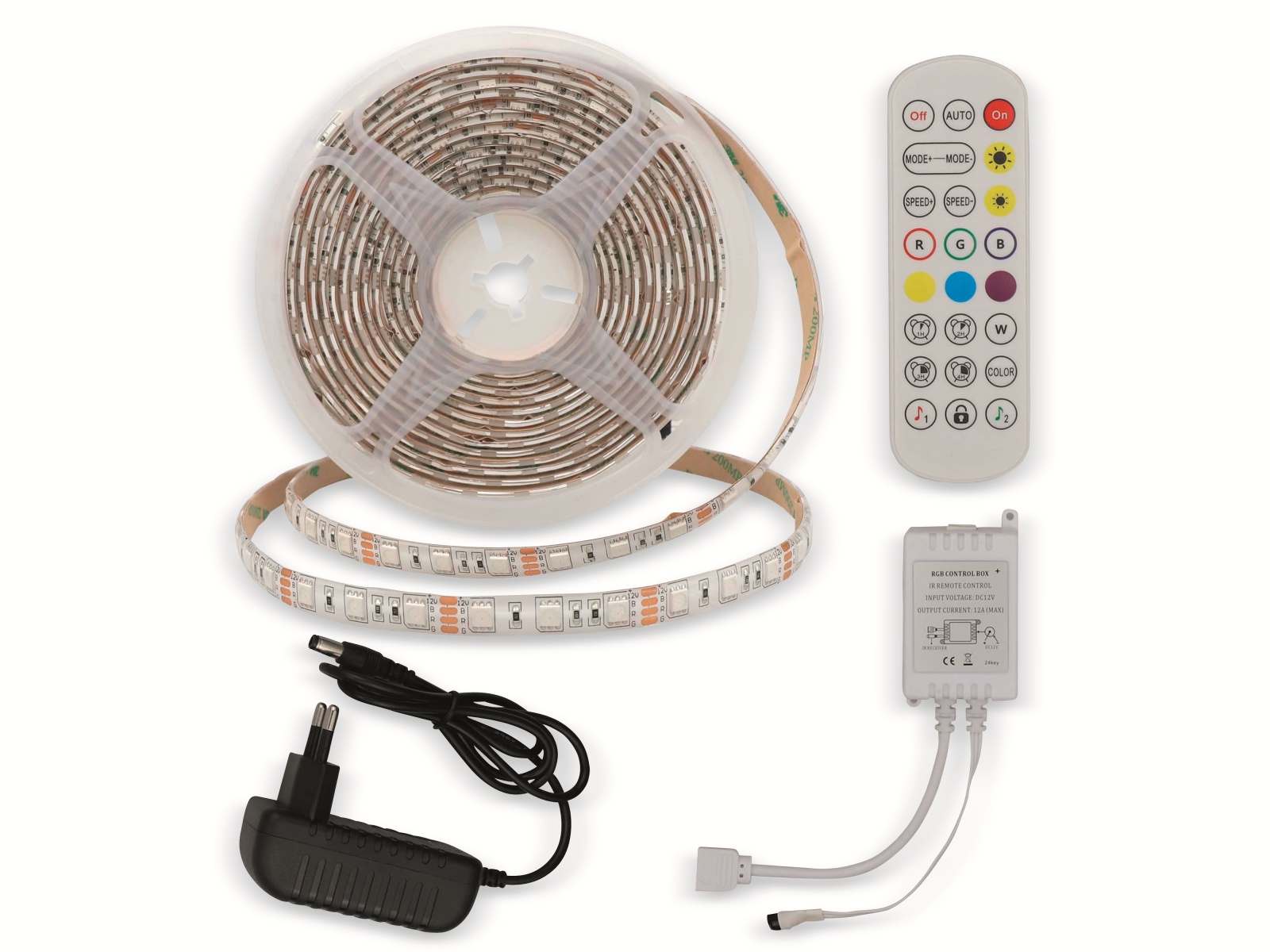 OPTONICA LED-Strip, RGB 4323, 12 V, 60 LEDs, EEK: G, 36 W, 2400 lm, mit Fernbedienung, 5 m, IP54 OPTONICA LED-Strip, RGB 4323, 12 V, 60 LEDs, EEK: G, 36 W, 2400 lm, mit Fernbedienung, 5 m, IP54