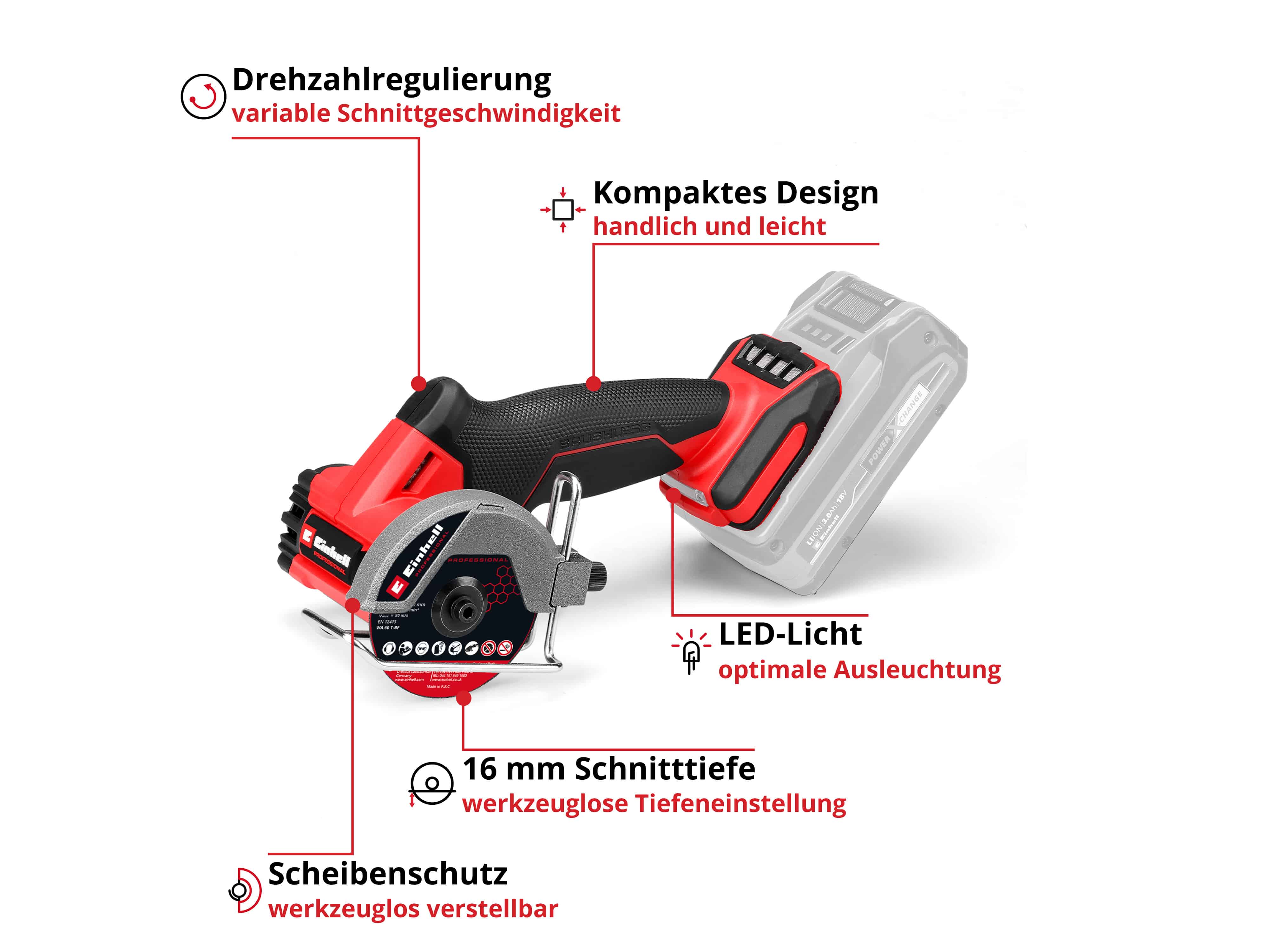 EINHELL PROFESSIONAL Akku-Trennschleifer TP-CO, 18/76-C Li BL - Solo, 4432000 EINHELL PROFESSIONAL Akku-Trennschleifer TP-CO, 18/76-C Li BL - Solo, 4432000