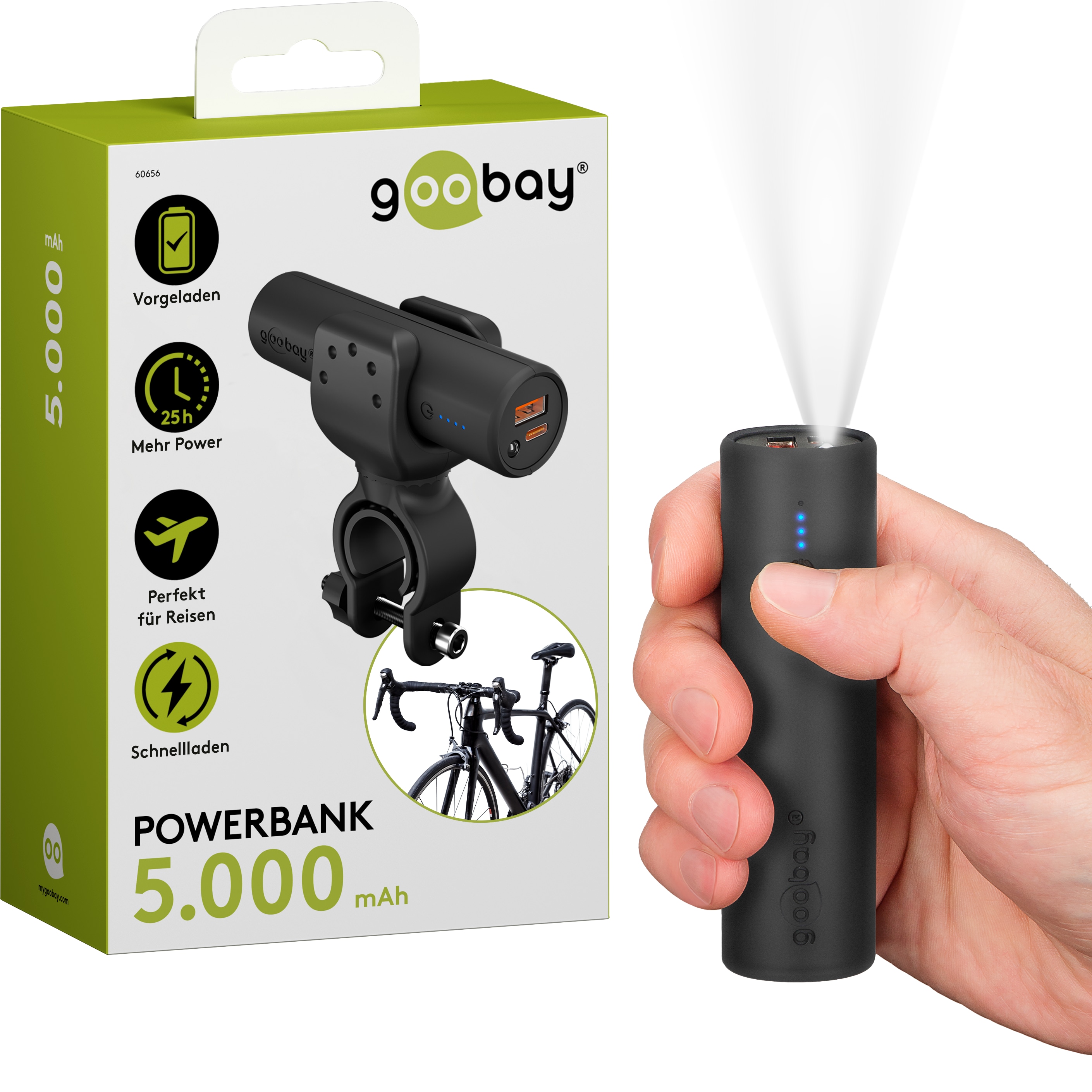 GOOBAY Bike Powerbank 60656, 5000mAh, QC/PD, mit Halterung