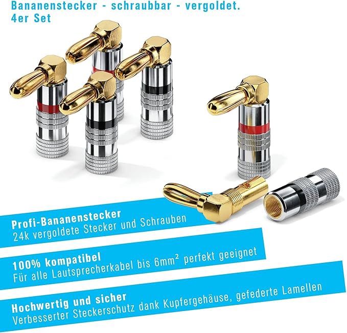 SONERO Bananenstecker S-SC090-04, gewinkelt 90° vergoldet 4er Set SONERO Bananenstecker S-SC090-04, gewinkelt 90° vergoldet 4er Set