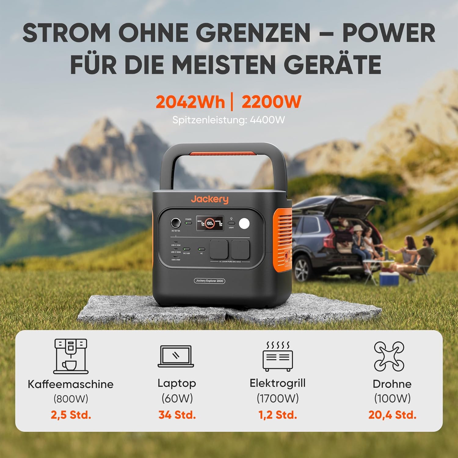 JACKERY Powerstation E2000 V2 EU, 2.042 Wh, Lithium-Eisenphosphat, 2.200 W, solarkompatibel JACKERY Powerstation E2000 V2 EU, 2.042 Wh, Lithium-Eisenphosphat, 2.200 W, solarkompatibel
