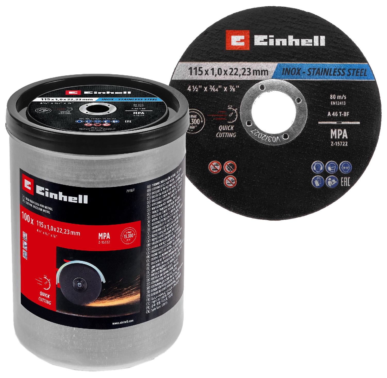 EINHELL Trennscheiben, 711527, 115x1,0 mm, 100 Stück EINHELL Trennscheiben, 711527, 115x1,0 mm, 100 Stück