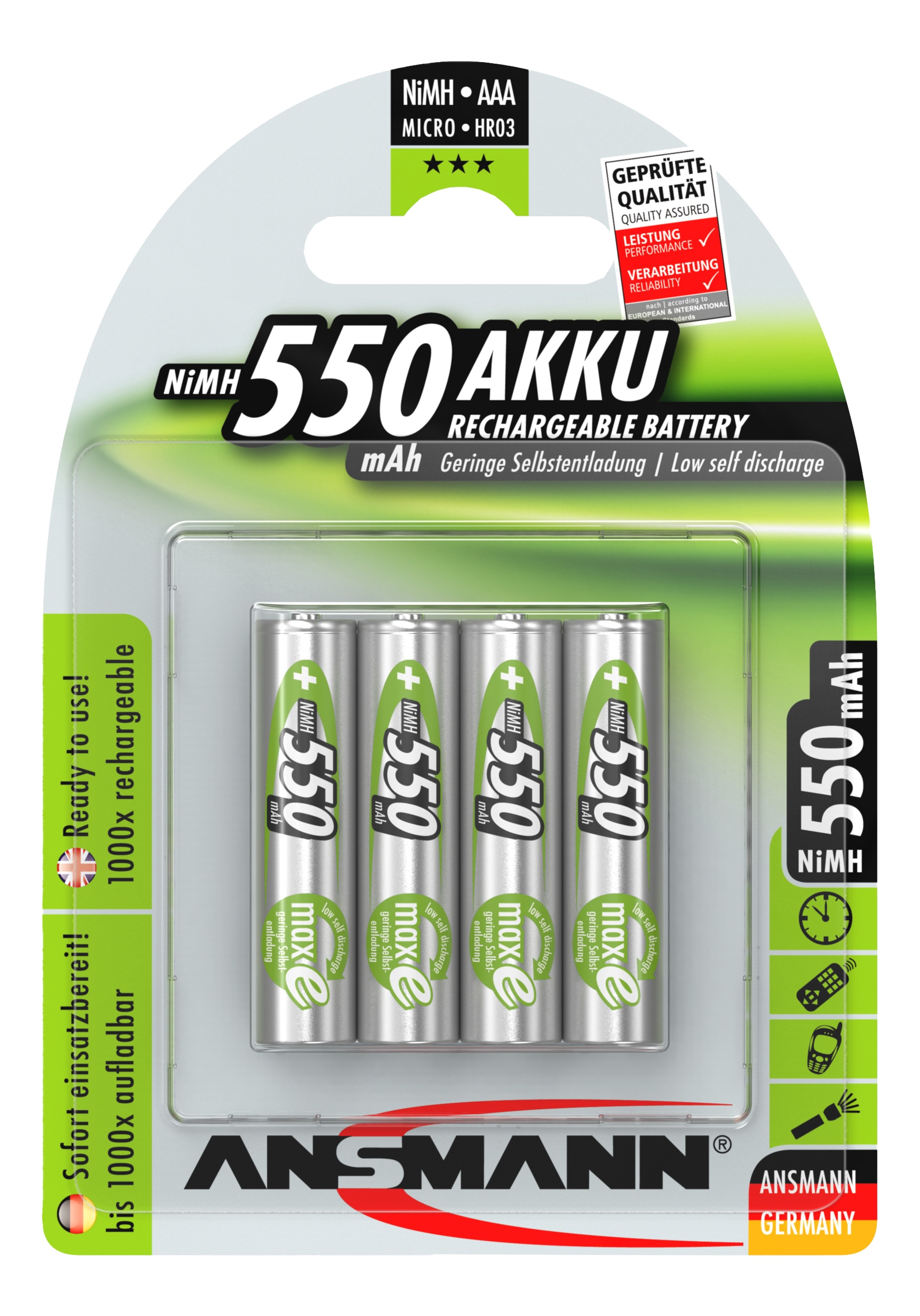 ANSMANN NiMH Akku Micro AAA 550 mAh maxE 4 Stück ANSMANN NiMH Akku Micro AAA 550 mAh maxE 4 Stück