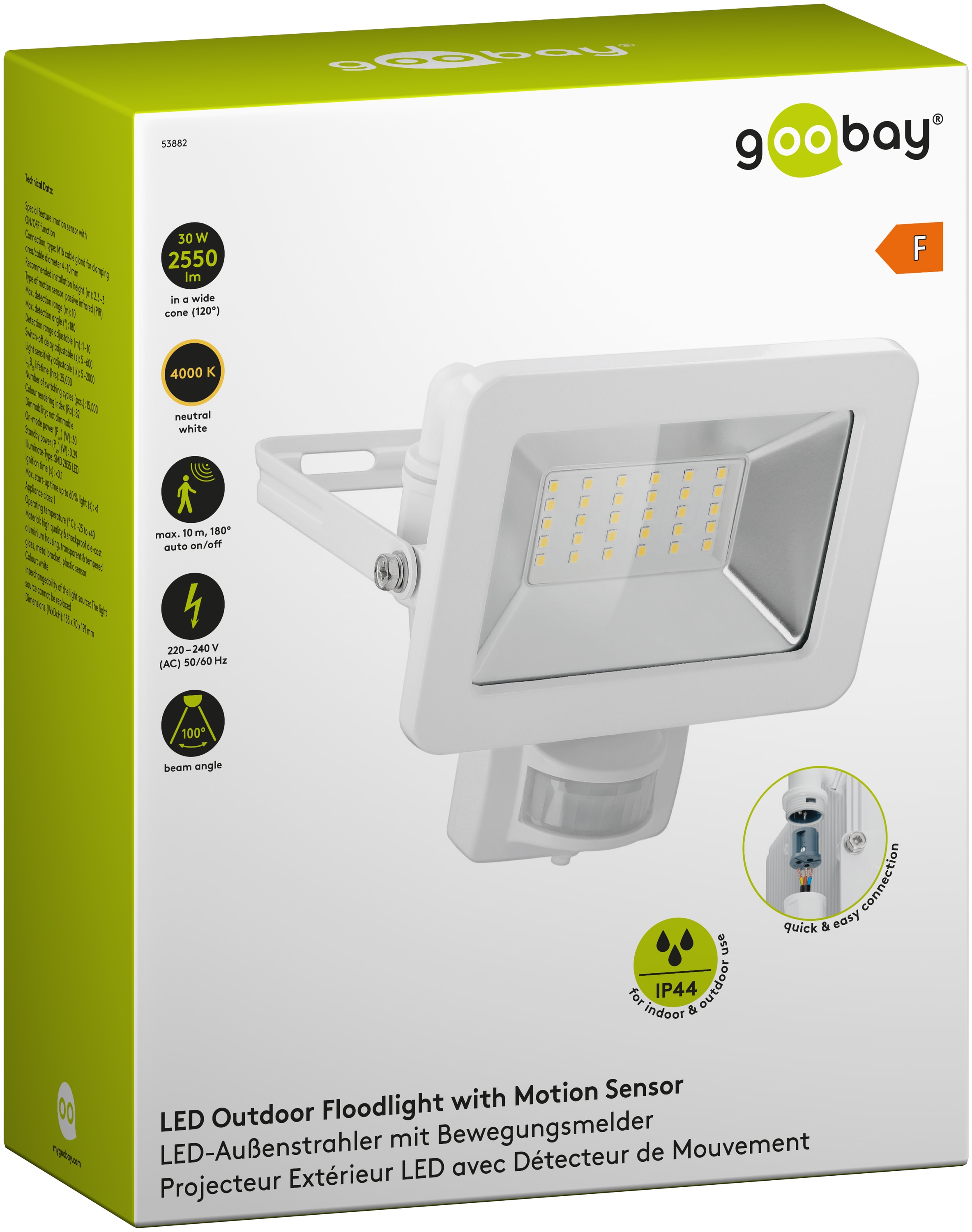 GOOBAY LED-Fluter mit Bewegungsmelder, 30W, 2550lm, 4000K, weiß GOOBAY LED-Fluter mit Bewegungsmelder, 30W, 2550lm, 4000K, weiß