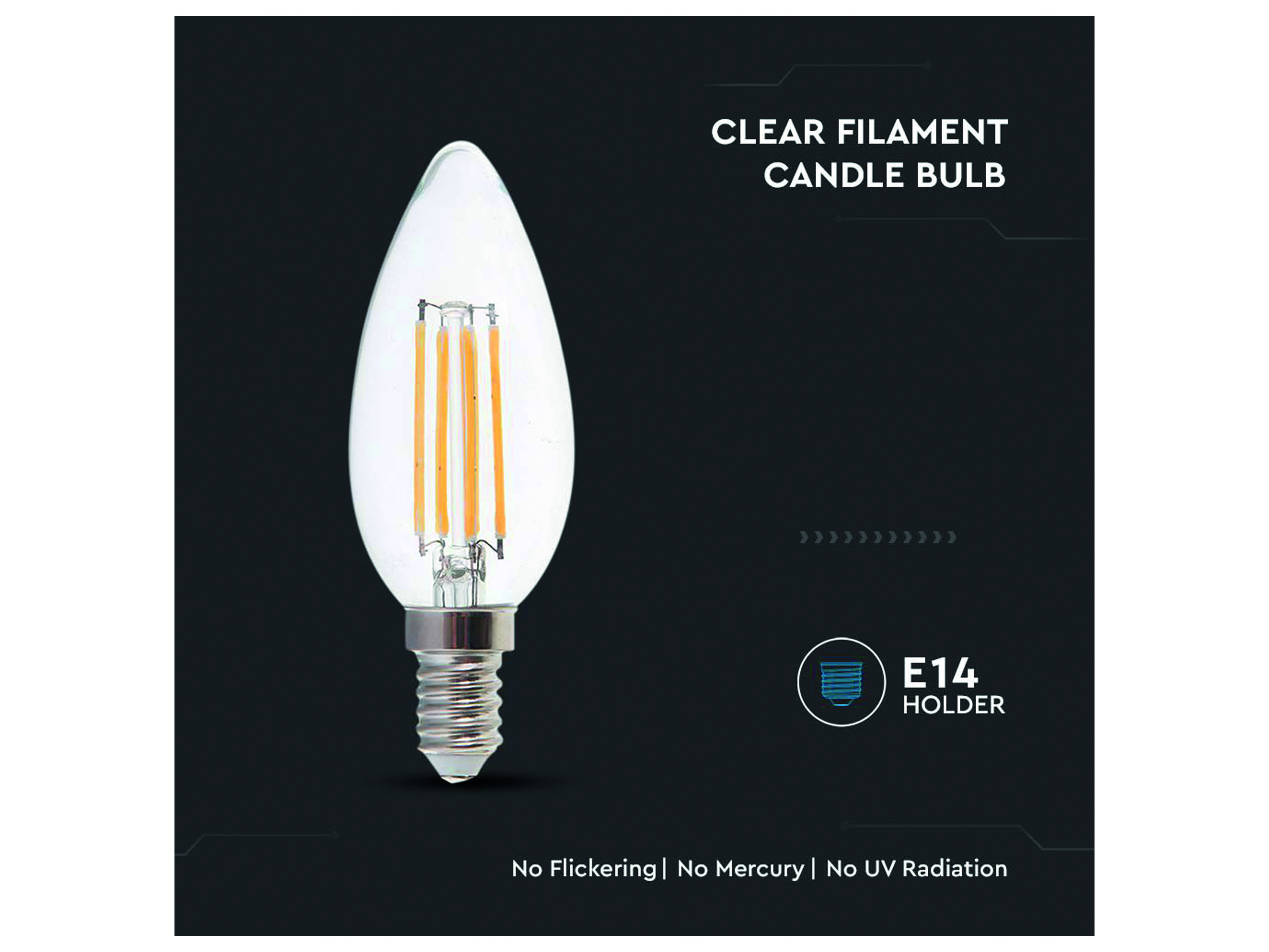 V-TAC LED-Filament-Lampe VT-2127, E14, EEK: F, 6W, 600lm, 3000K V-TAC LED-Filament-Lampe VT-2127, E14, EEK: F, 6W, 600lm, 3000K