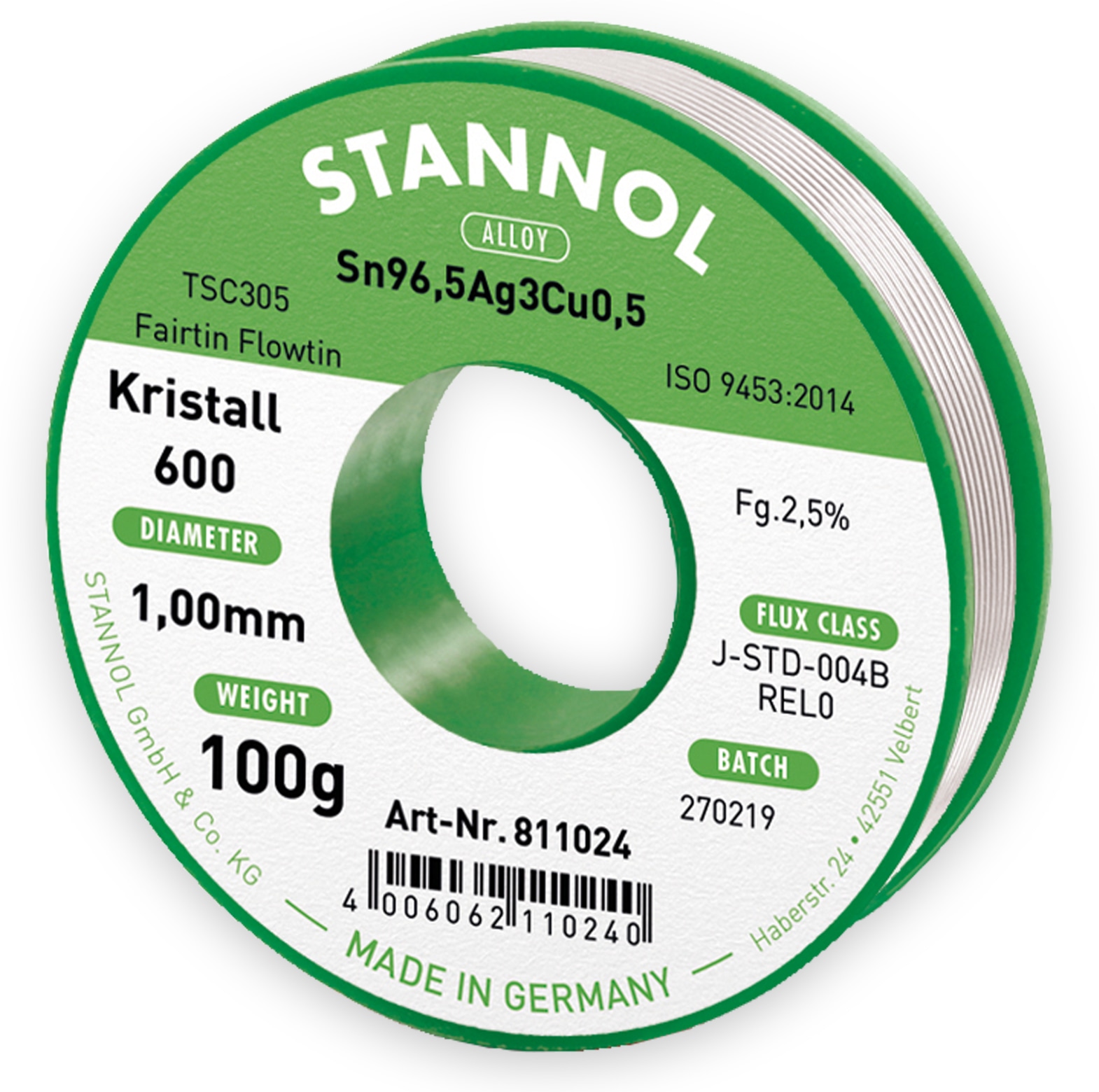 STANNOL Lötzinn Kristall 600 TSC305, 1,0 mm, 100 g STANNOL Lötzinn Kristall 600 TSC305, 1,0 mm, 100 g