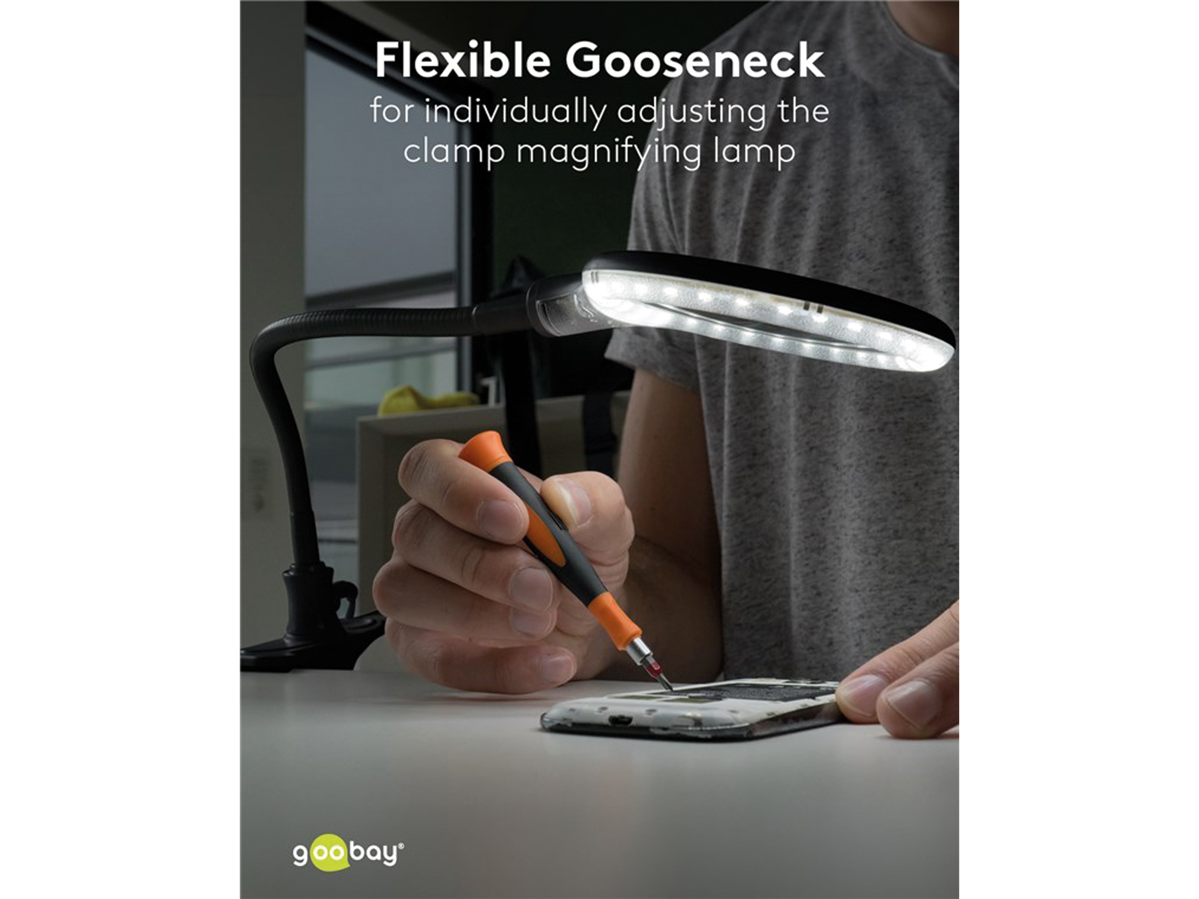GOOBAY LED Stand-/Klemm-Lupenleuchte, 6W, 480lm, 1,75x Vergrößerung, schwarz GOOBAY LED Stand-/Klemm-Lupenleuchte, 6W, 480lm, 1,75x Vergrößerung, schwarz