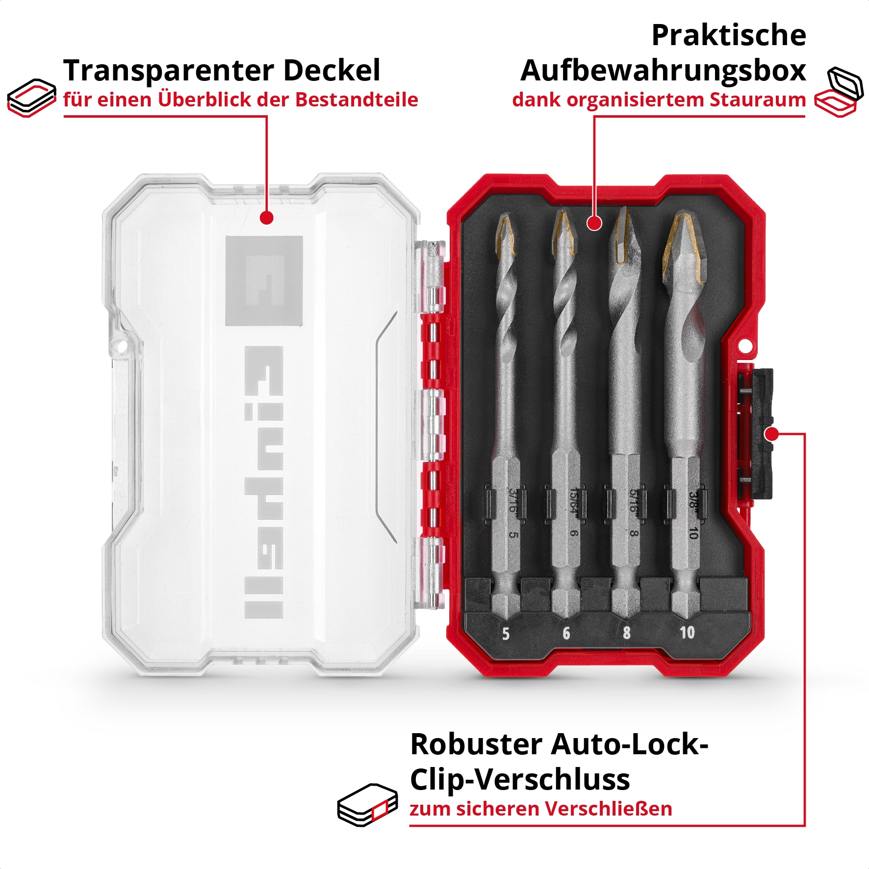 EINHELL Fliesenbohrer-Set, 51404, XS-Case, 5-10 mm, 4-teilig EINHELL Fliesenbohrer-Set, 51404, XS-Case, 5-10 mm, 4-teilig