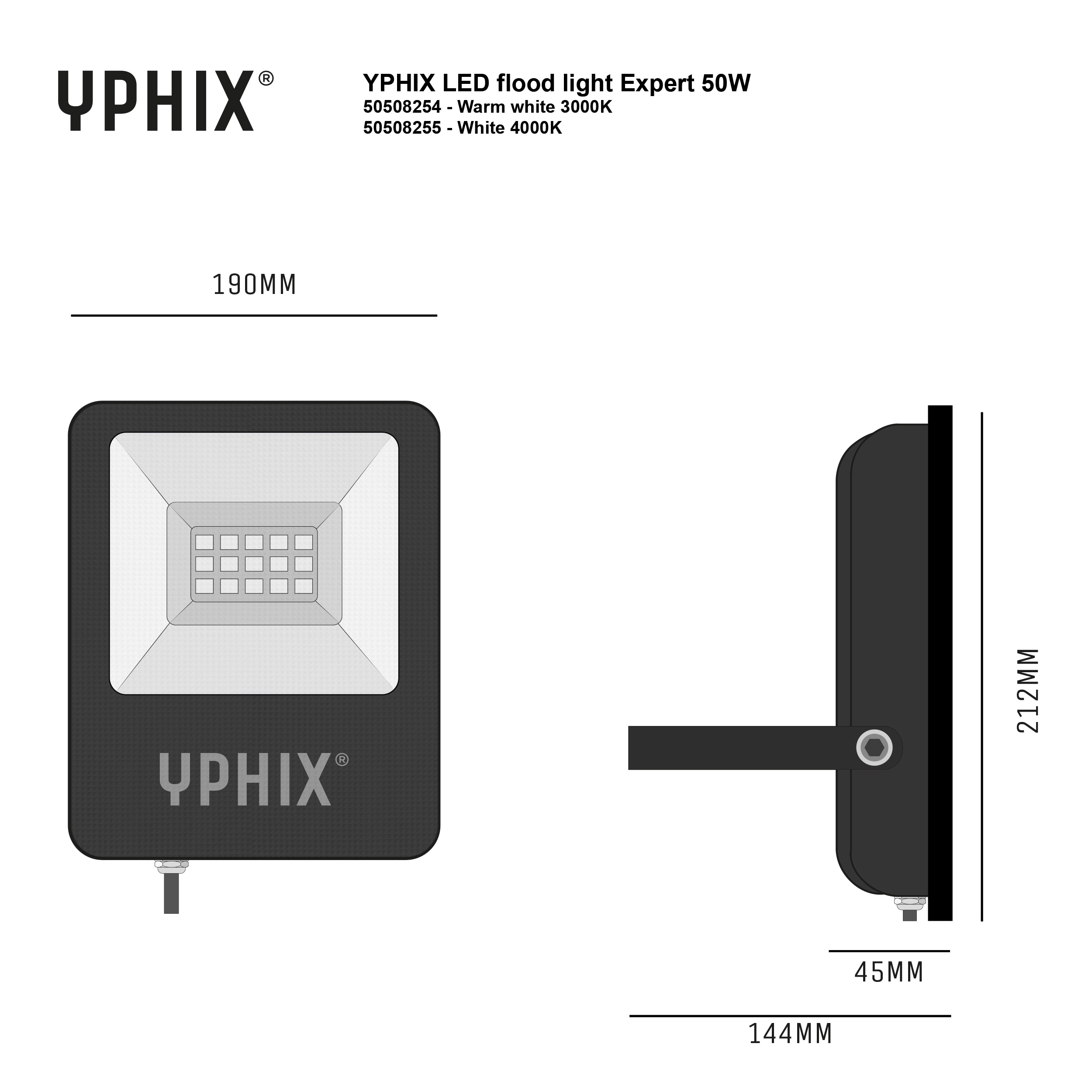 YPHIX LED-Baustrahler LED Floodlight, 73620, 50 W, 3000 K, schwarz YPHIX LED-Baustrahler LED Floodlight, 73620, 50 W, 3000 K, schwarz