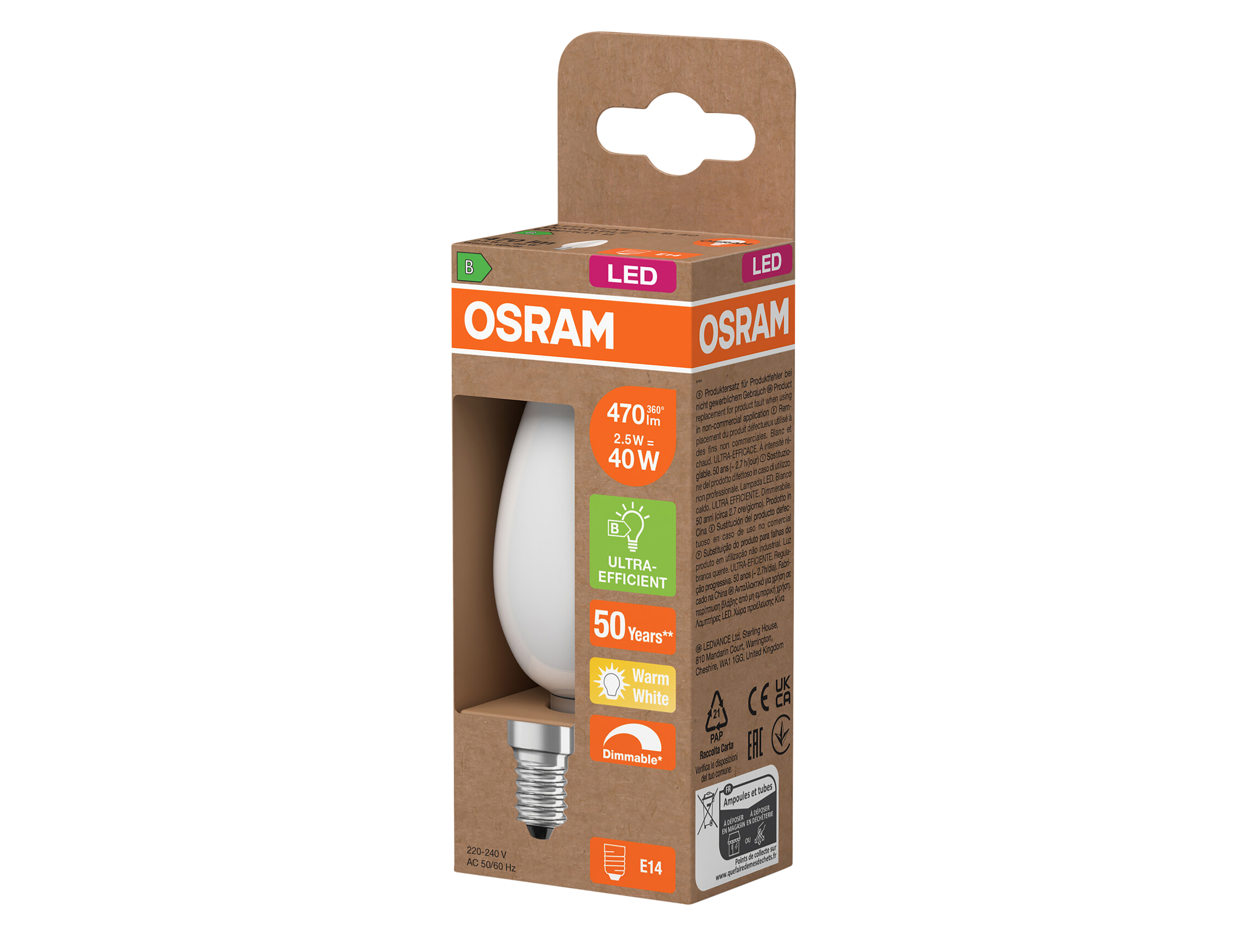 OSRAM LED-Lampe Classic, dimmbar, E14, 2,5 W, 2700 K, EEK: B, 470 lm, warmweiß OSRAM LED-Lampe Classic, dimmbar, E14, 2,5 W, 2700 K, EEK: B, 470 lm, warmweiß