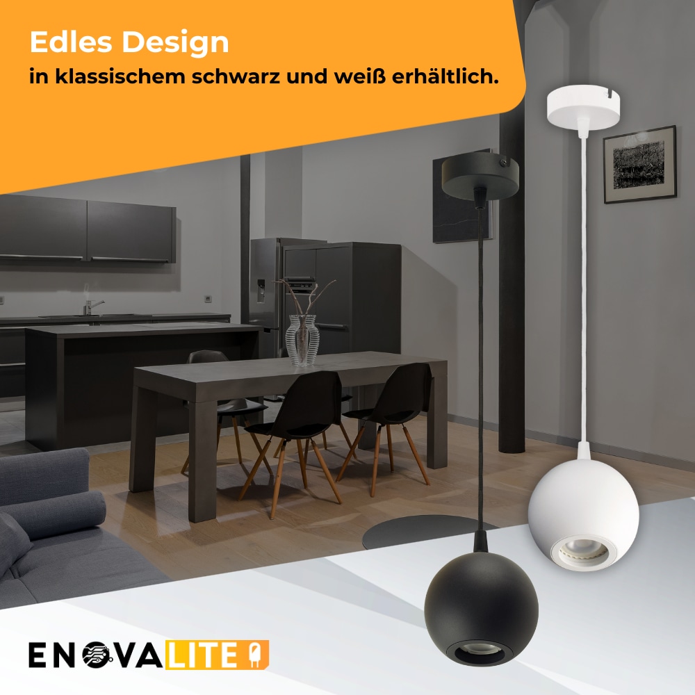 ENOVALITE LED-Pendellampe GLOBE, GU10-Fassung, IP20, Ø10cm, 1flammig, weiß ENOVALITE LED-Pendellampe GLOBE, GU10-Fassung, IP20, Ø10cm, 1flammig, weiß